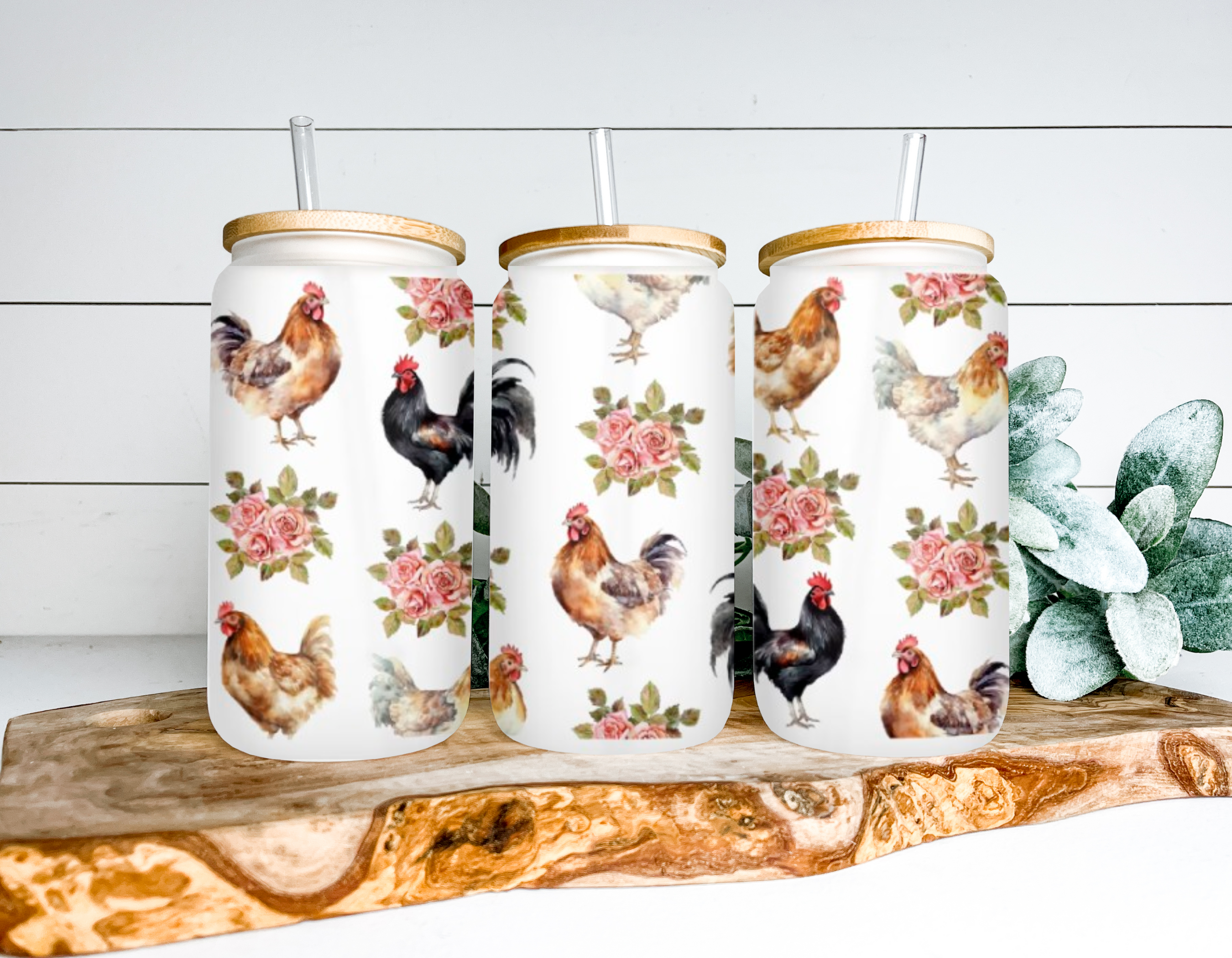 Chicken Frosted Glass Can