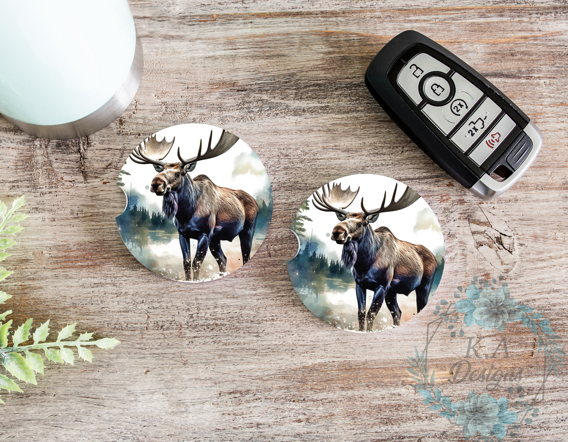 Moose Ceramic Car Coasters