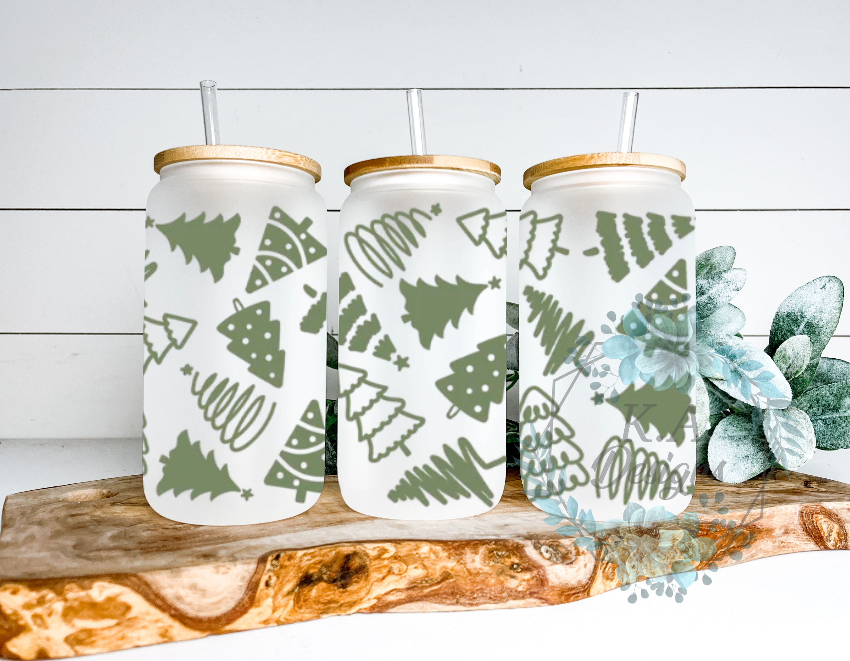 Tree Frosted Glass Can
