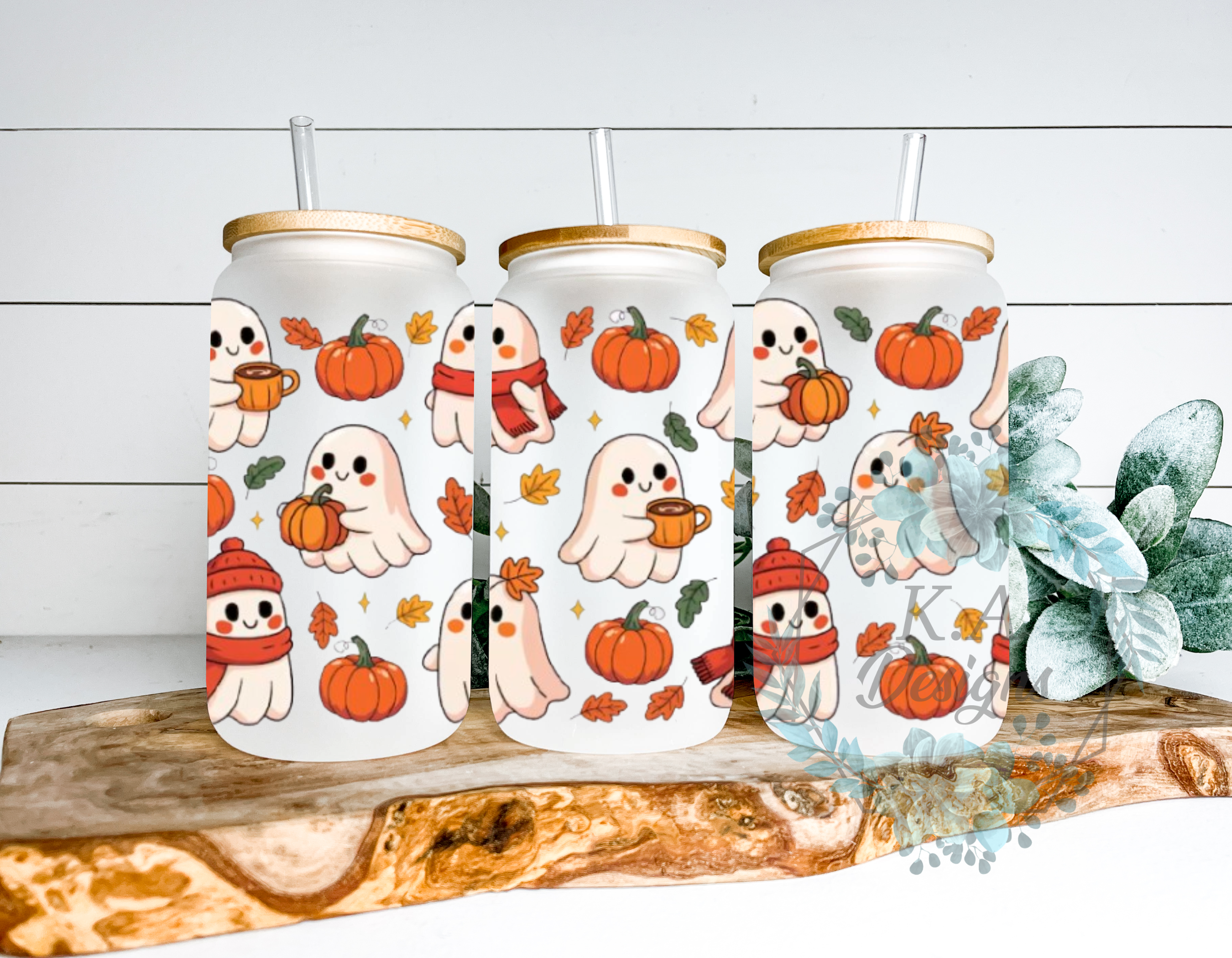 Fall Ghost Frosted Glass Can