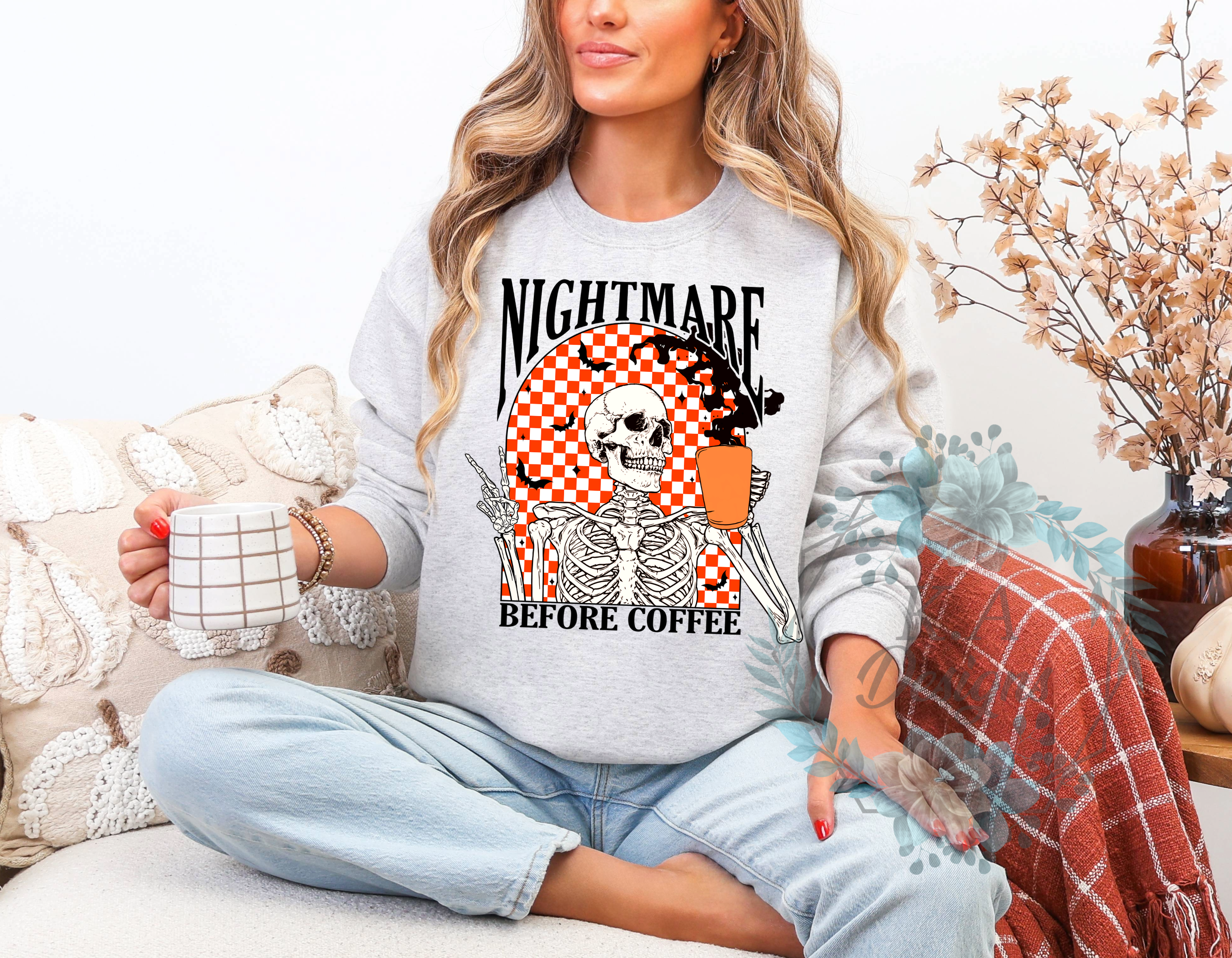 Nightmare Before Coffee-Orange Sweatshirt