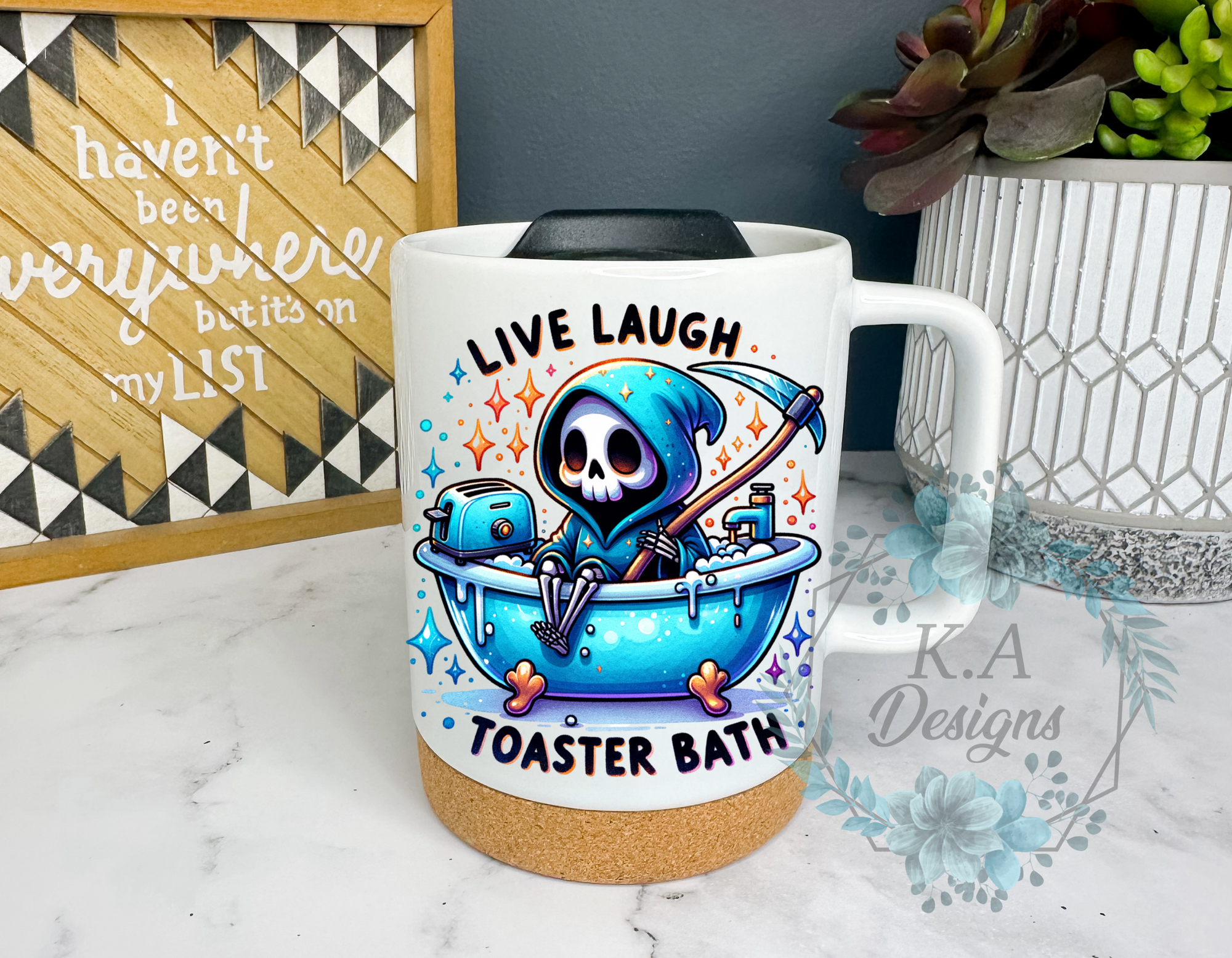 Live Laugh Toaster Bath Cork Bottom Mug