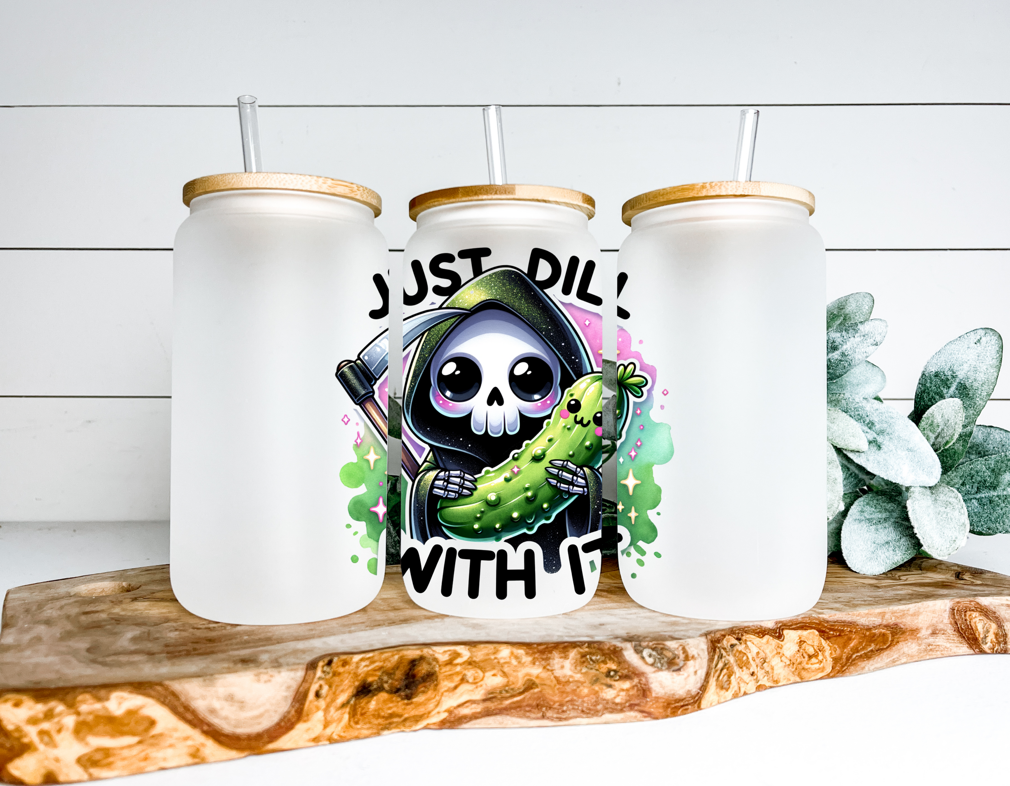 Just Dill With It Frosted Glass Can