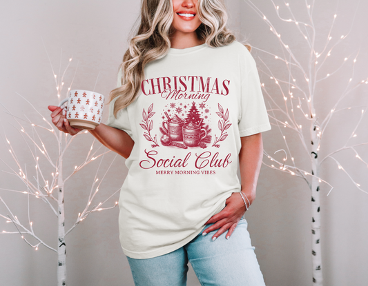 Christmas Morning Social Club-Red T-Shirt