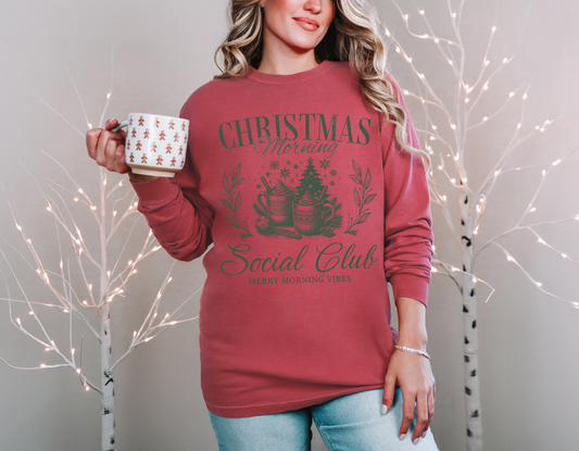 Christmas Morning Social Club-Green Long Sleeve