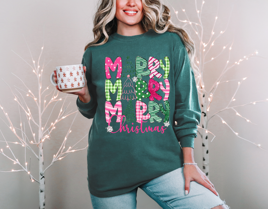 Pink Merry Christmas Long Sleeve