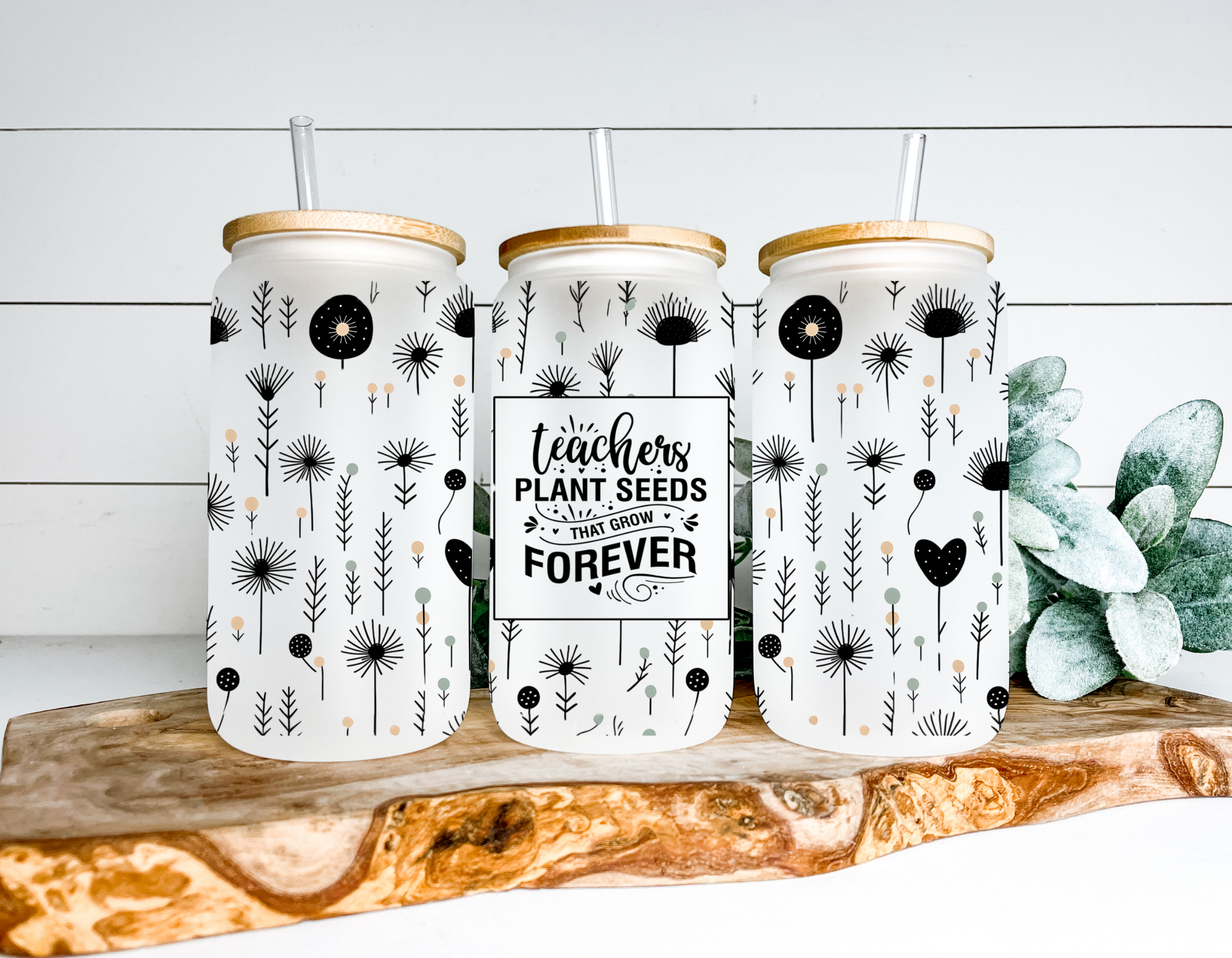 Teachers Plant Seeds Frosted Glass Can