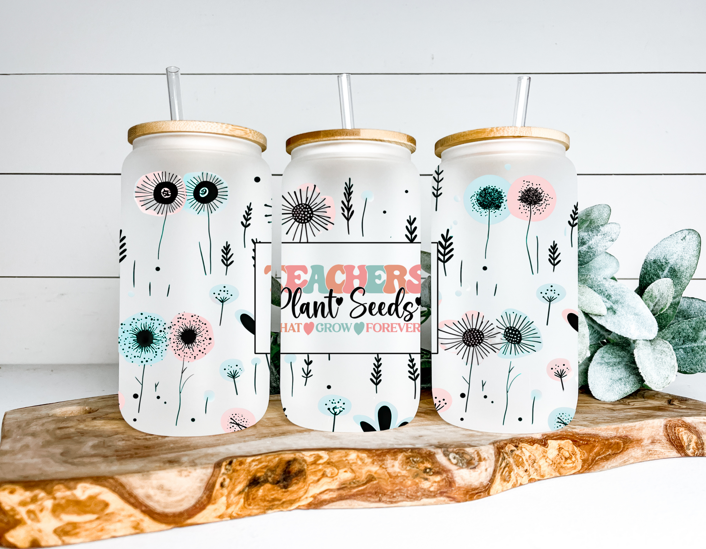 Teachers Plant Seeds Frosted Glass Can