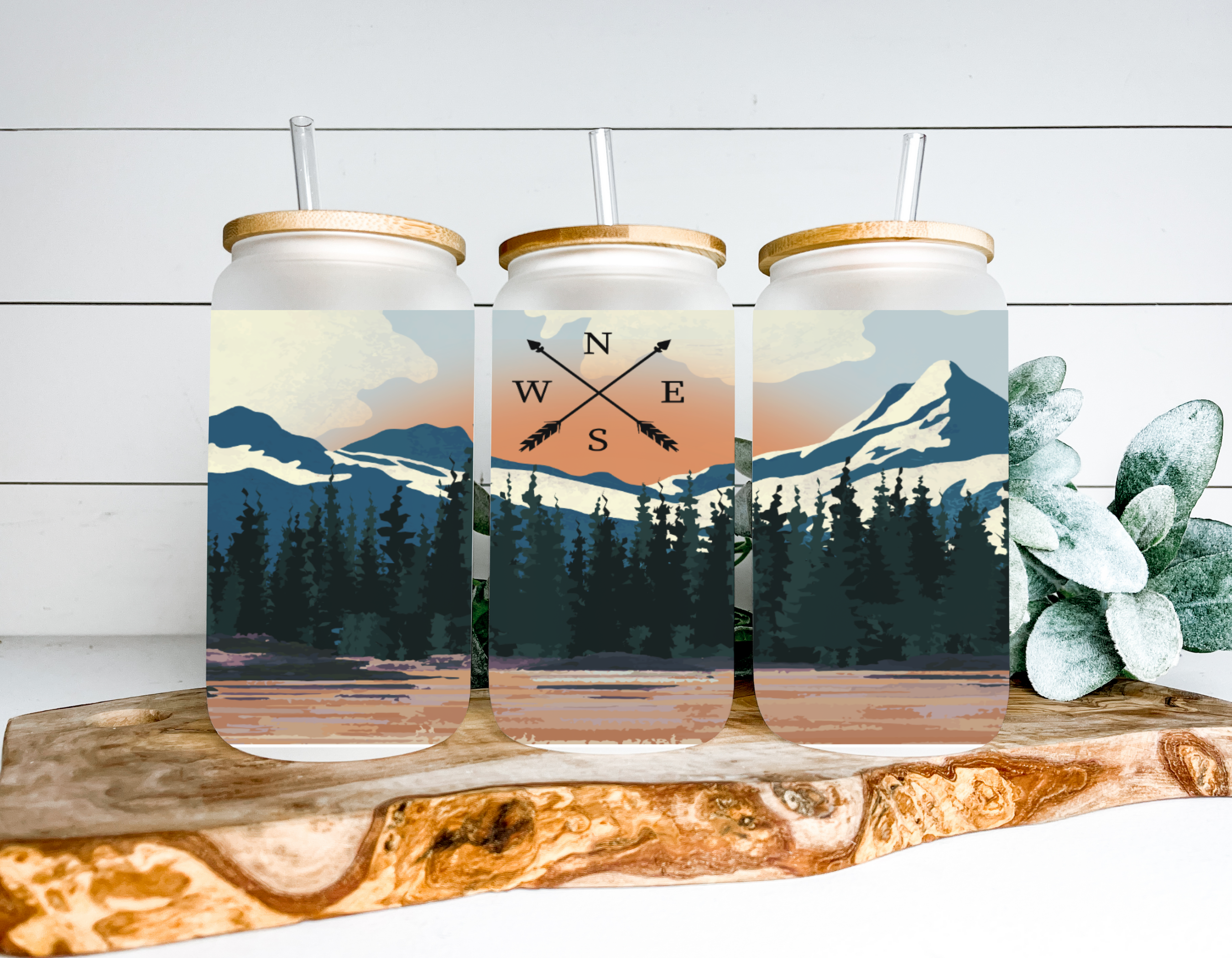 Mountain Sunset Frosted Glass Can