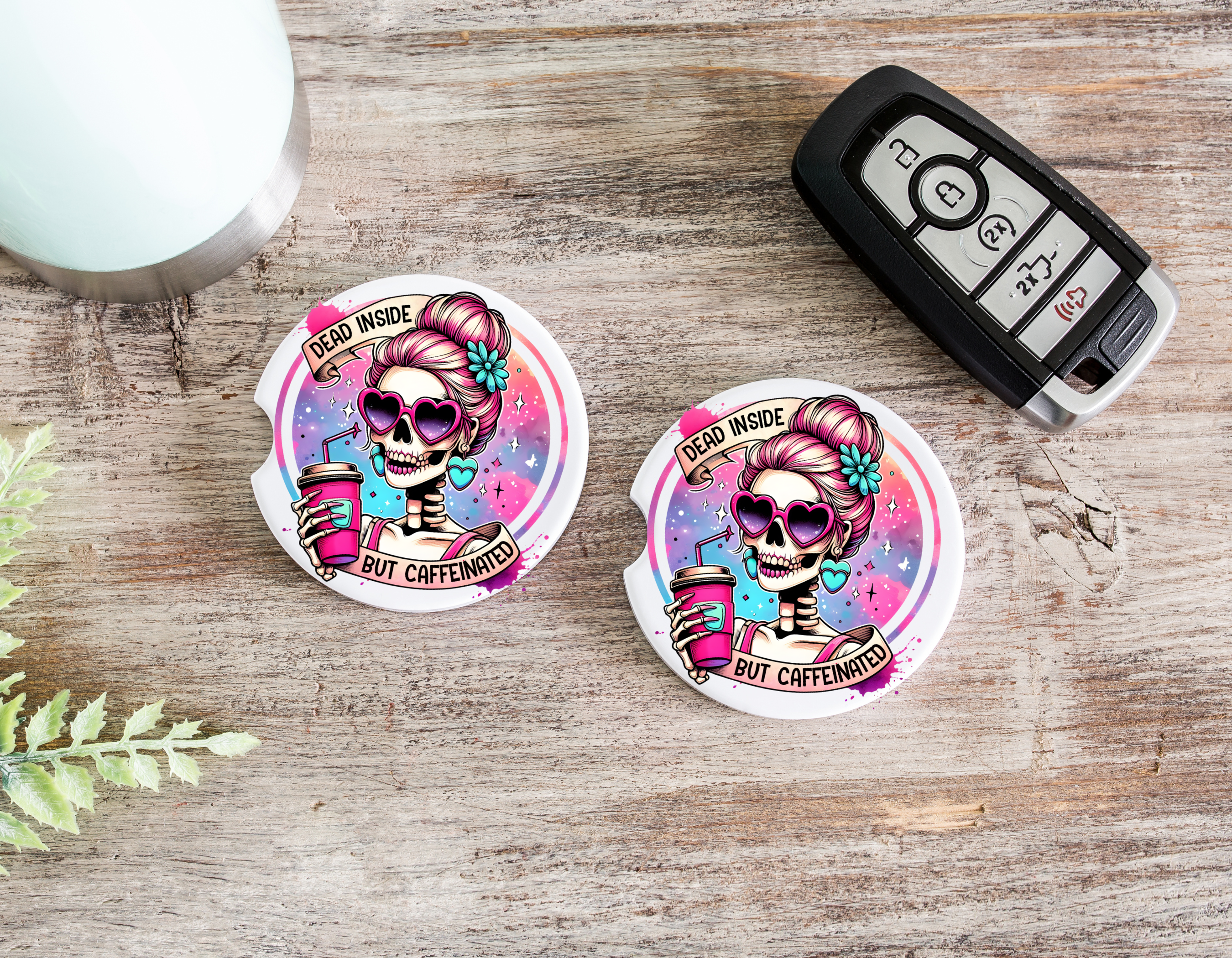Dead Inside But Caffeinated Car Coasters