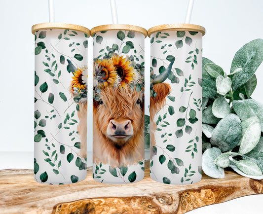 Highland Cow Frosted Glass Tumbler