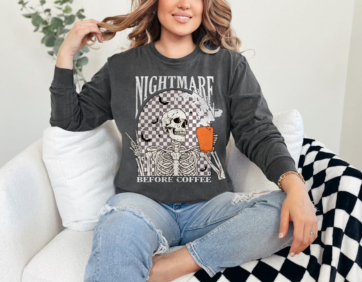 Nightmare Before Coffee Long Sleeve (Grey)