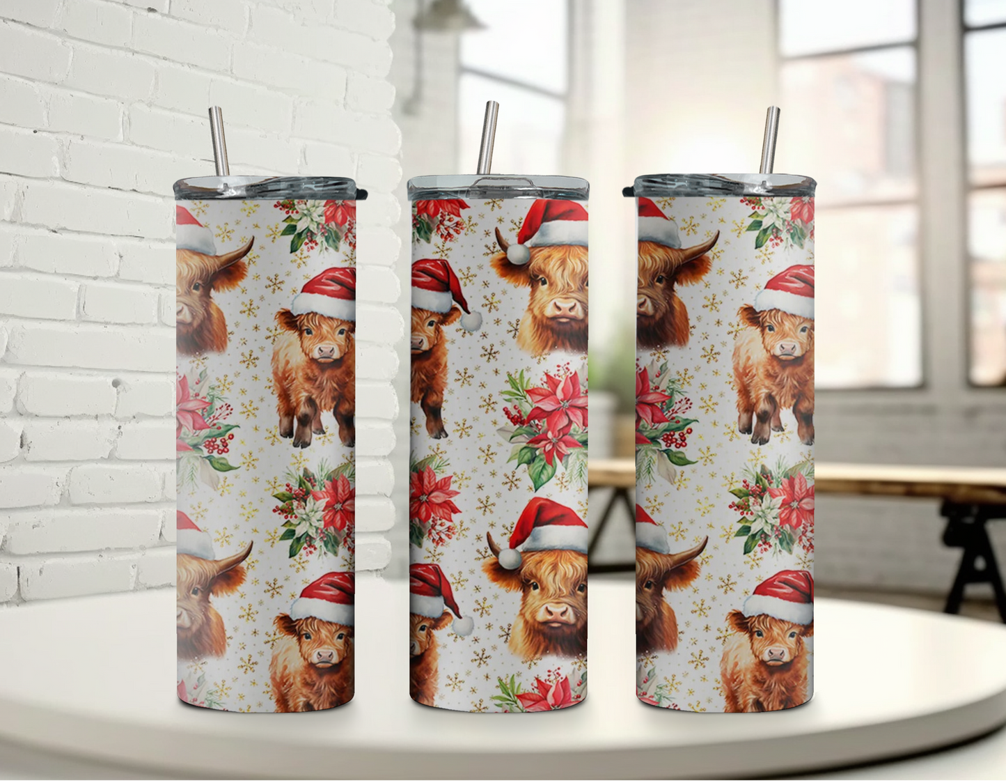 Christmas Highland Cow Tumbler