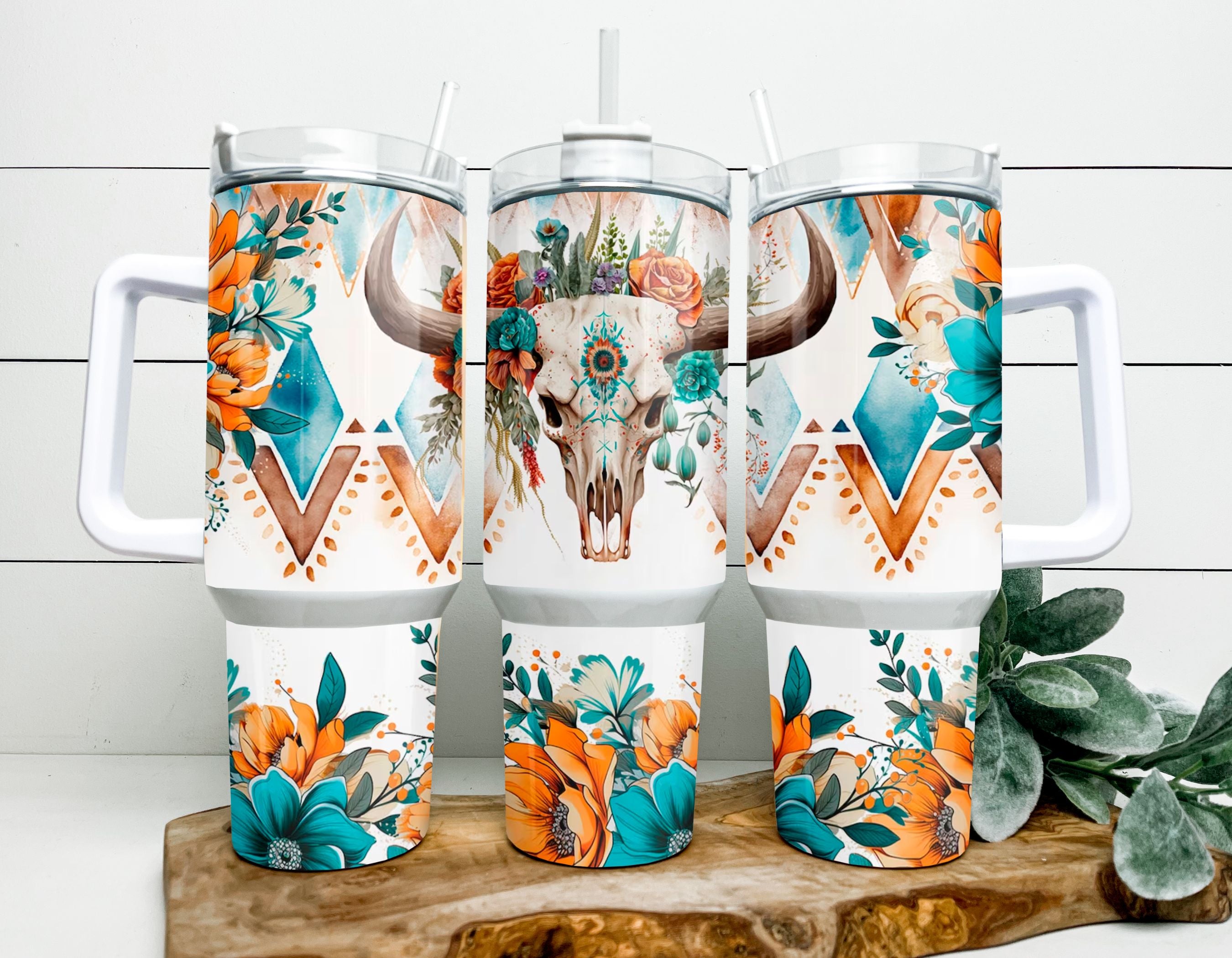 Boho Bull Skull 40oz Tumbler