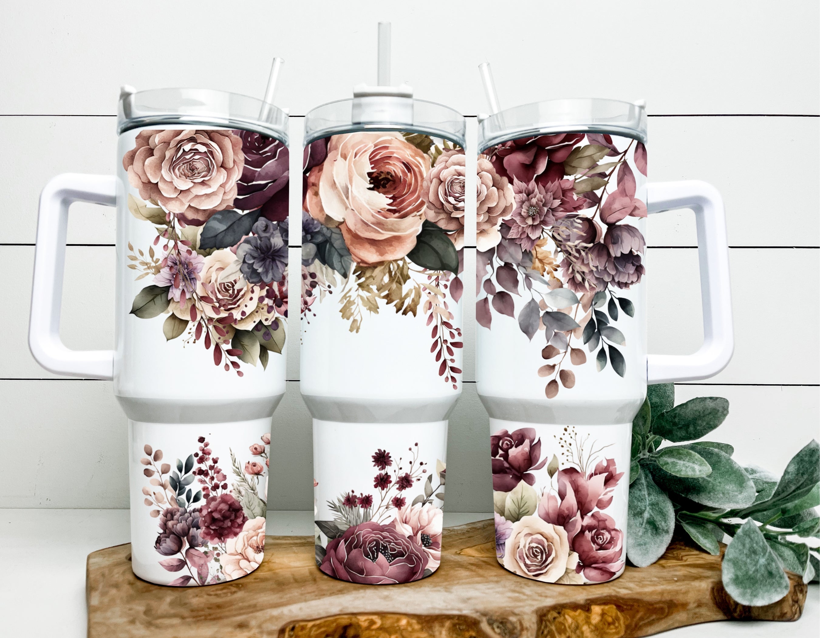 Blush & Burgundy Floral 40oz Tumbler