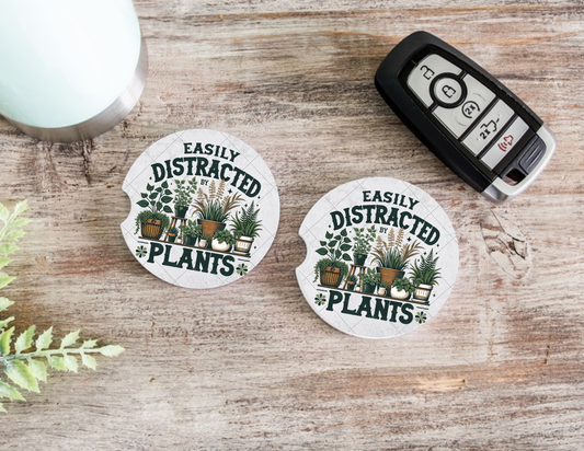 Easily Distracted By Plants Ceramic Car Coasters