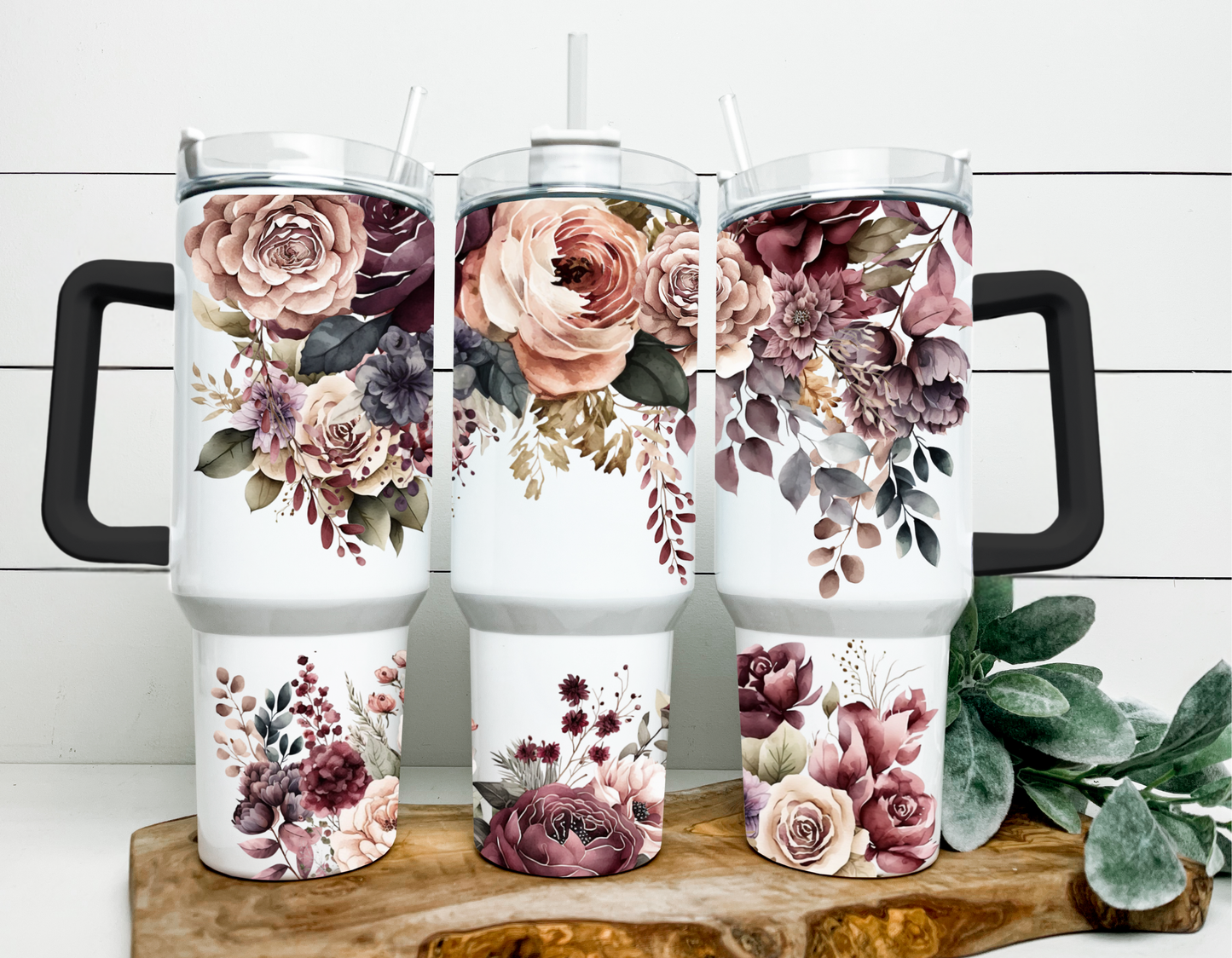 Blush & Burgundy Floral 40oz Tumbler