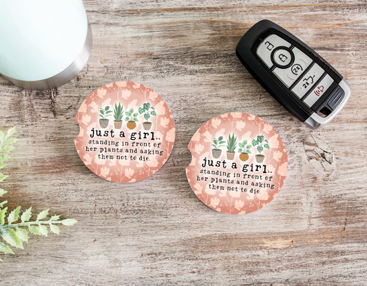 Just A Girl & Her Plants Ceramic Car Coasters