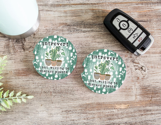 Introvert But Willing To Talk About Plants Ceramic Car Coasters