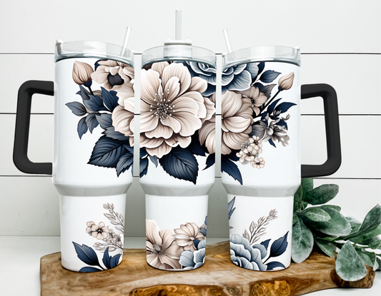 Navy Cream Floral 40oz Tumbler