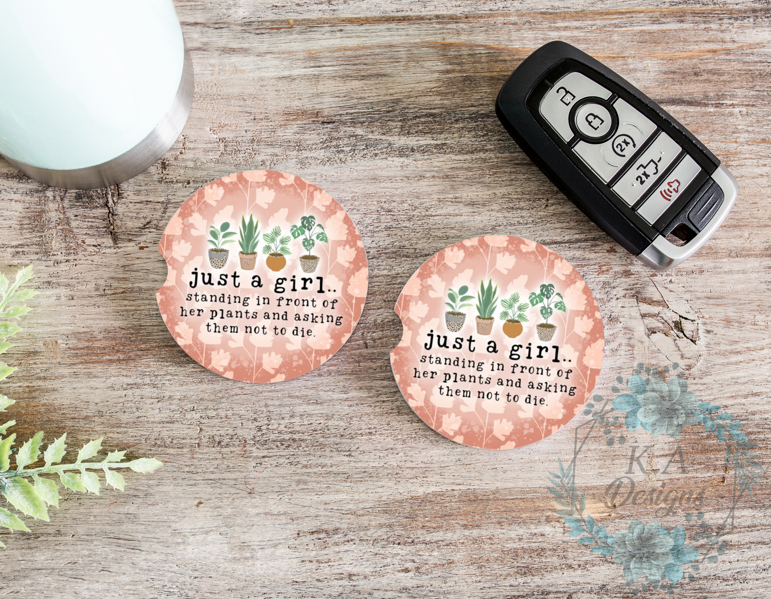 Just A Girl & Her Plants Ceramic Car Coasters