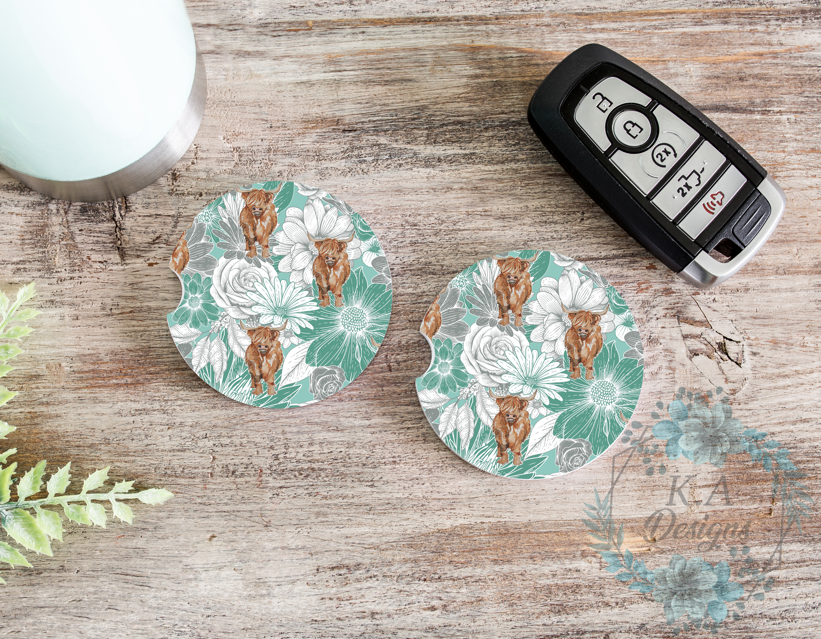 Floral Highland Car Coasters