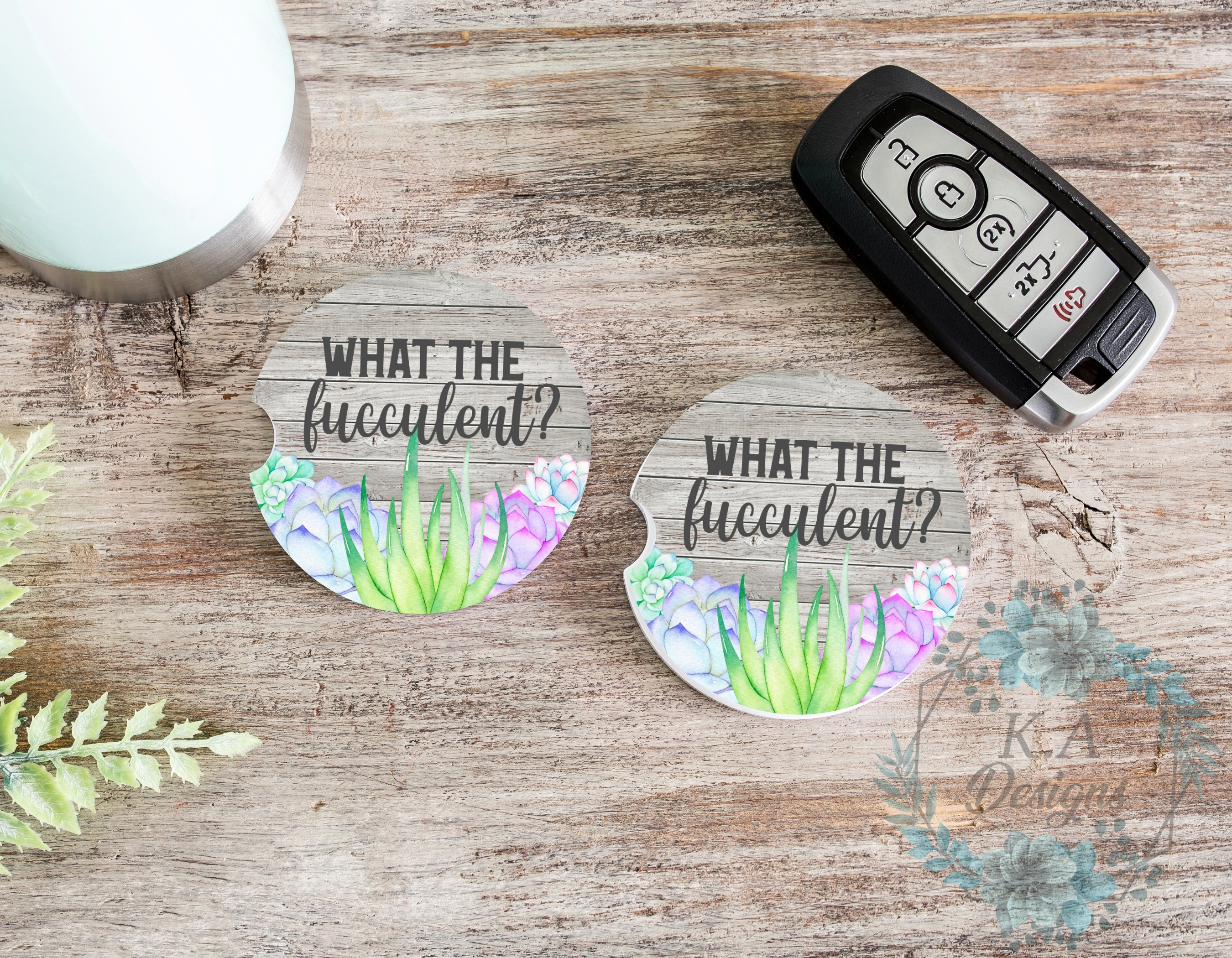 What The Fucculent Ceramic Car Coasters