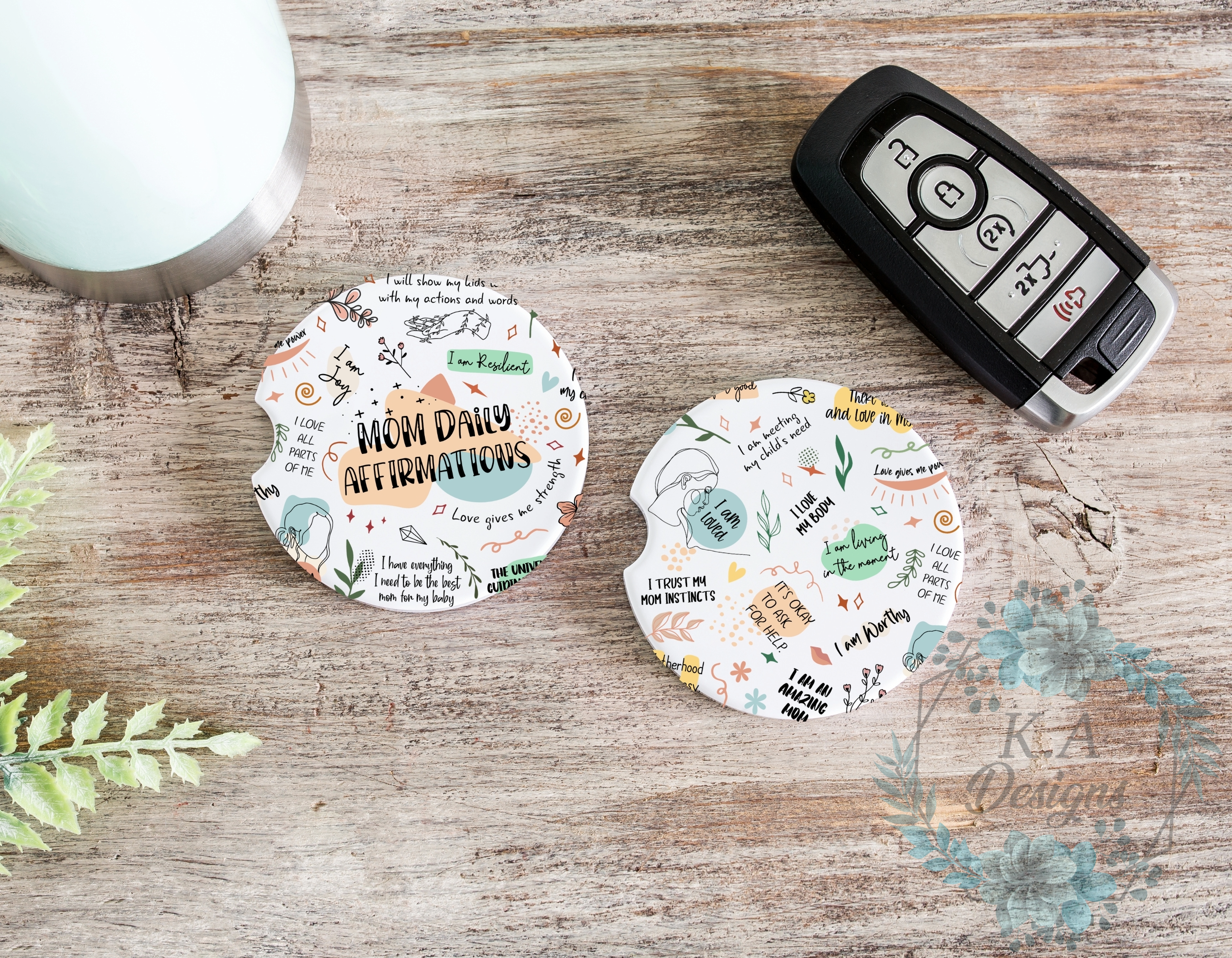 Mom Daily Affirmations Ceramic Car Coasters