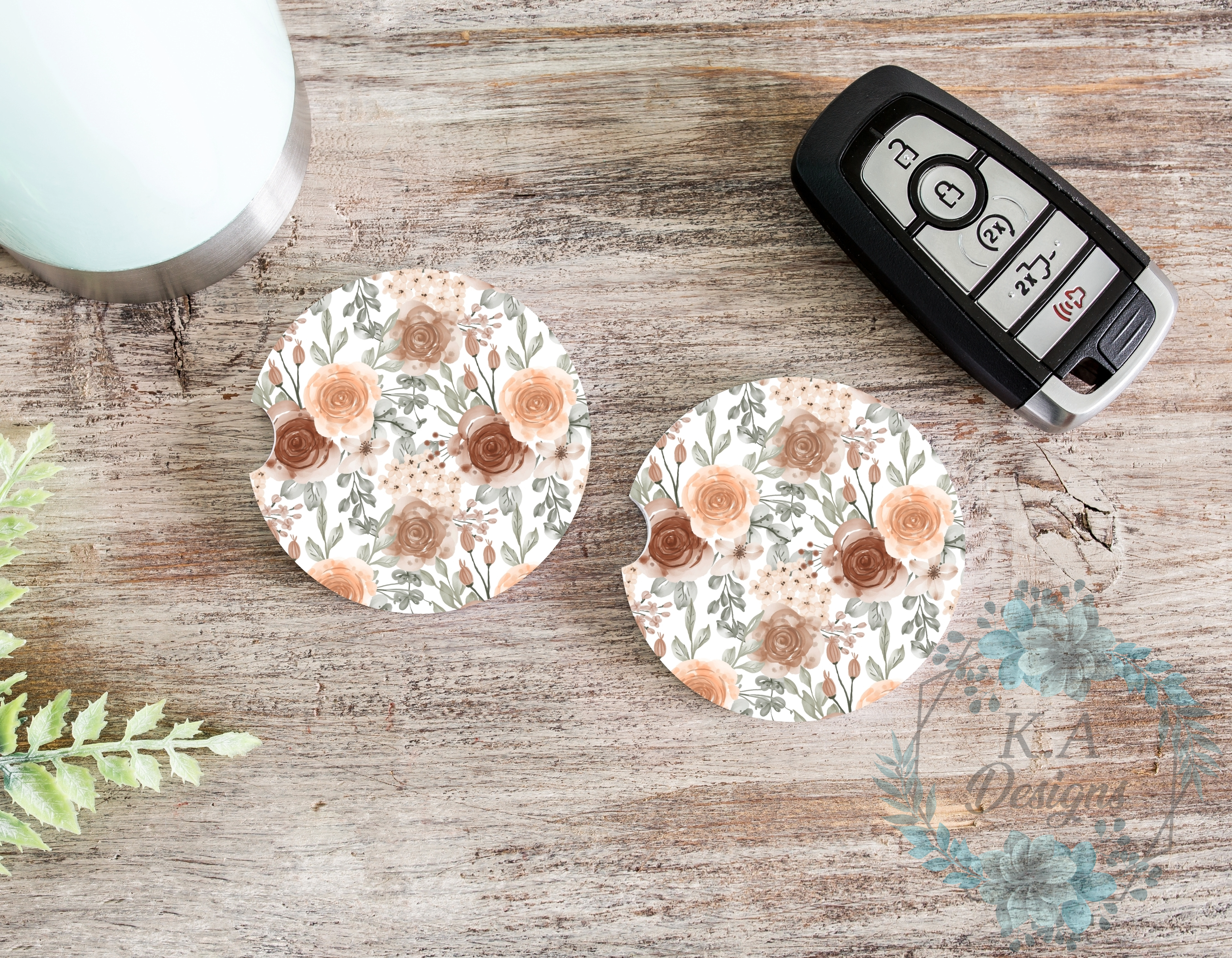 Boho Floral Ceramic Car Coasters