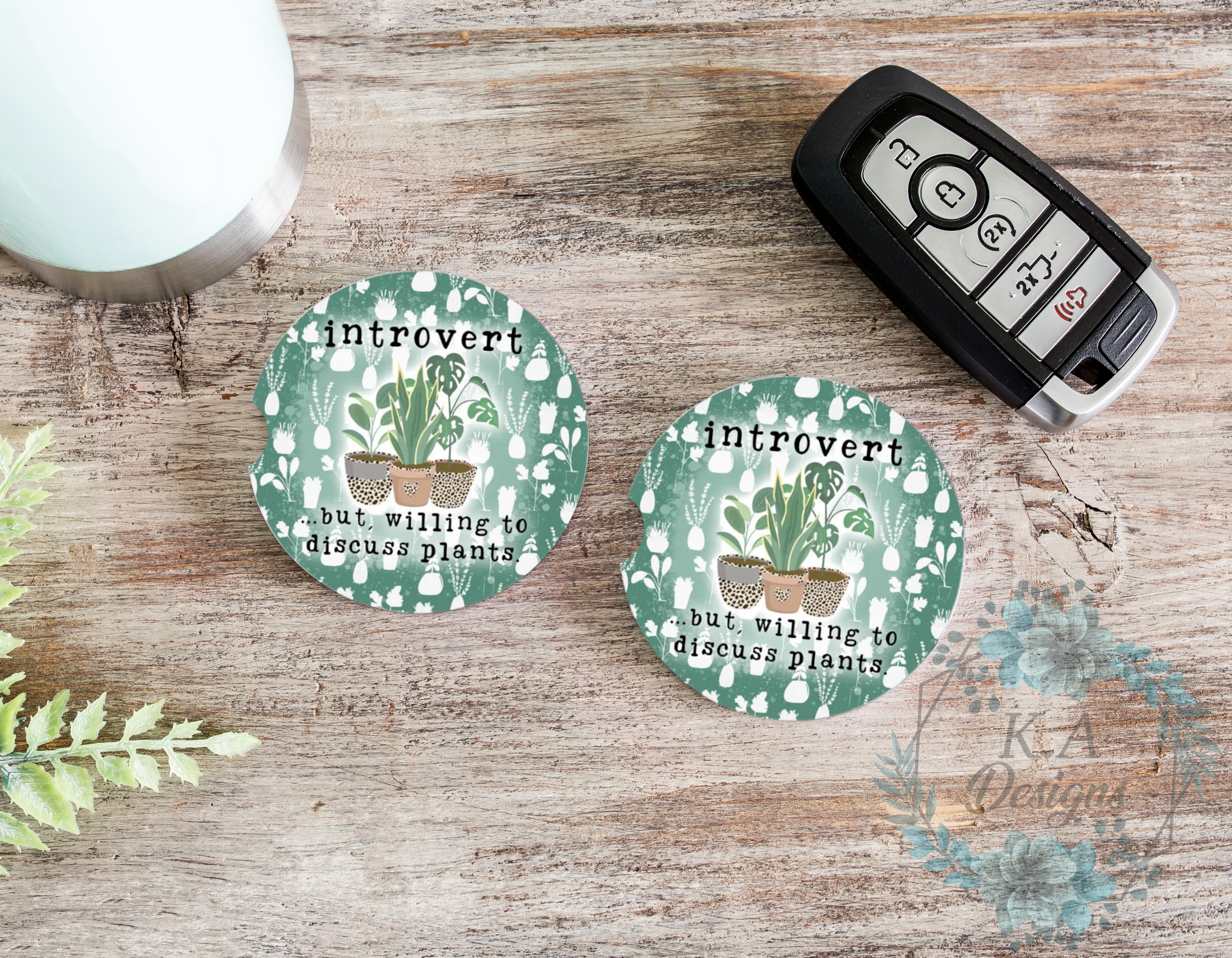 Introvert But Willing To Talk About Plants Ceramic Car Coasters