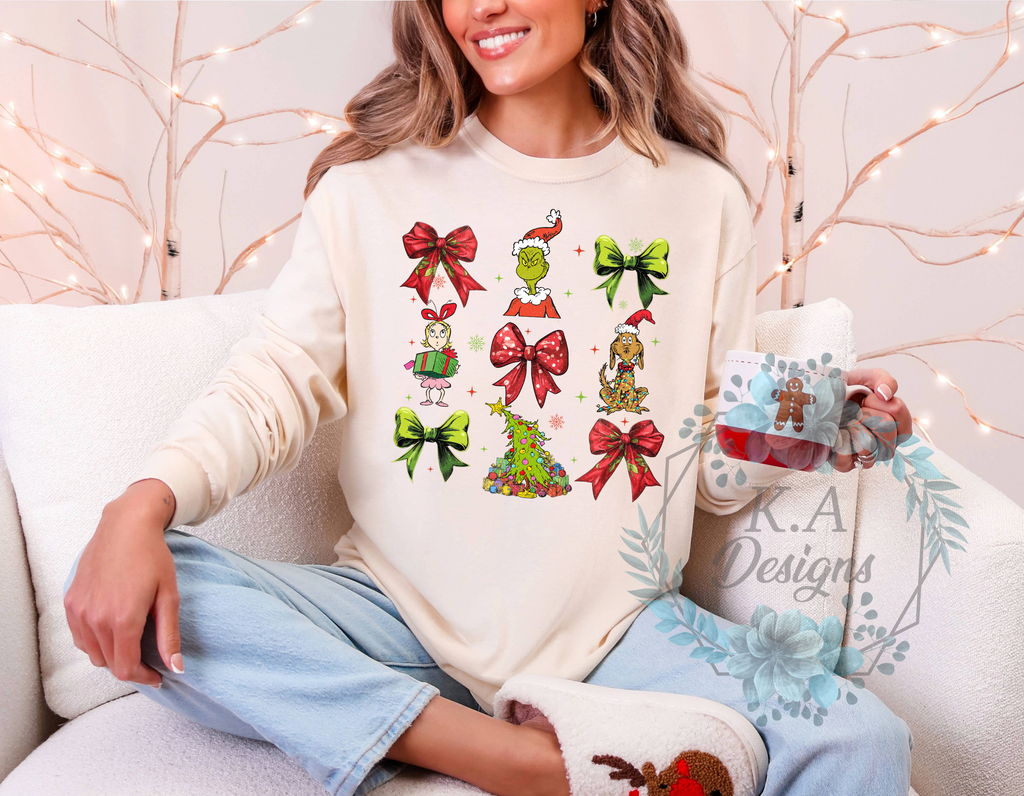 Grinch Coquette Bow Long Sleeve