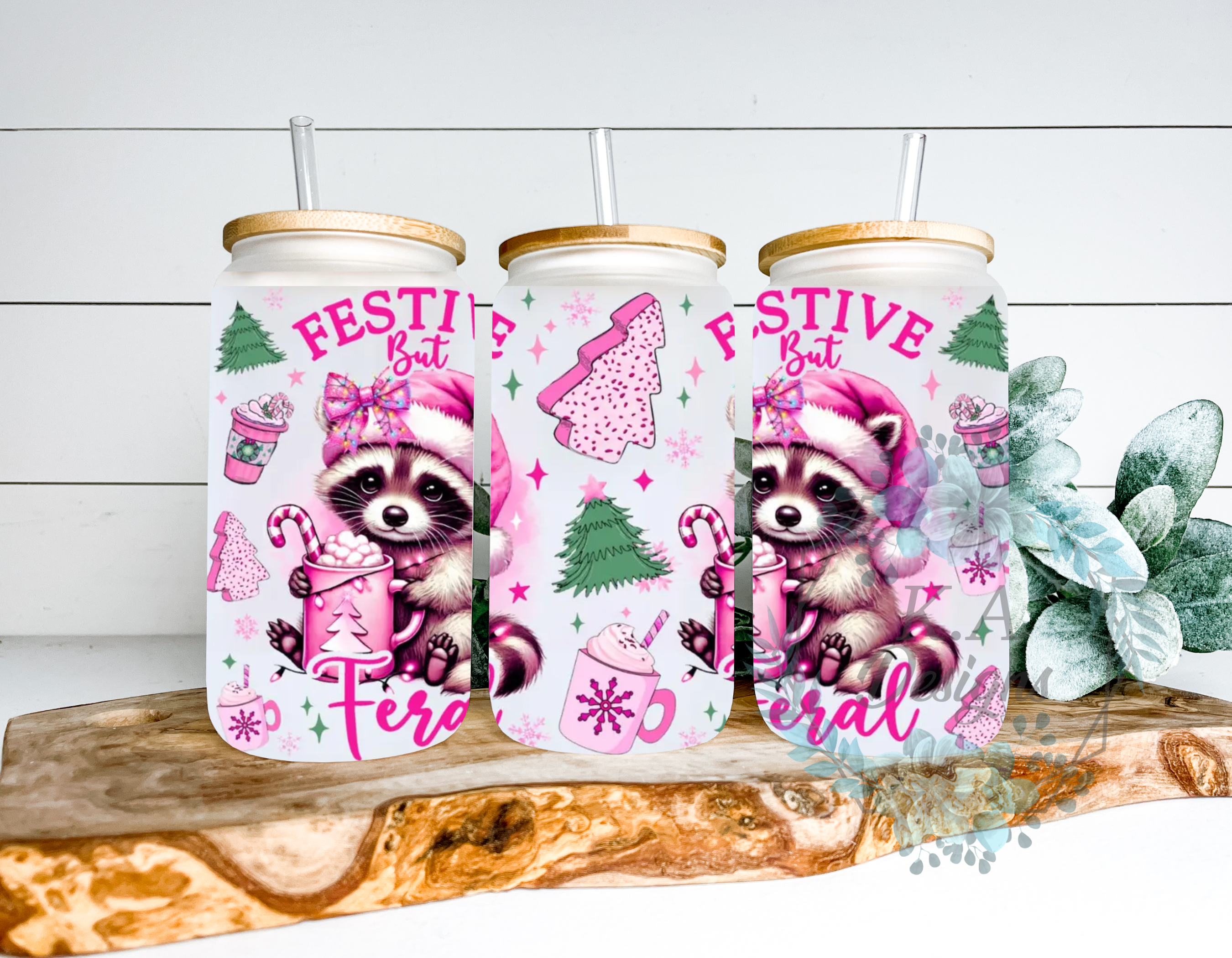 Festive But Feral Frosted Glass Can