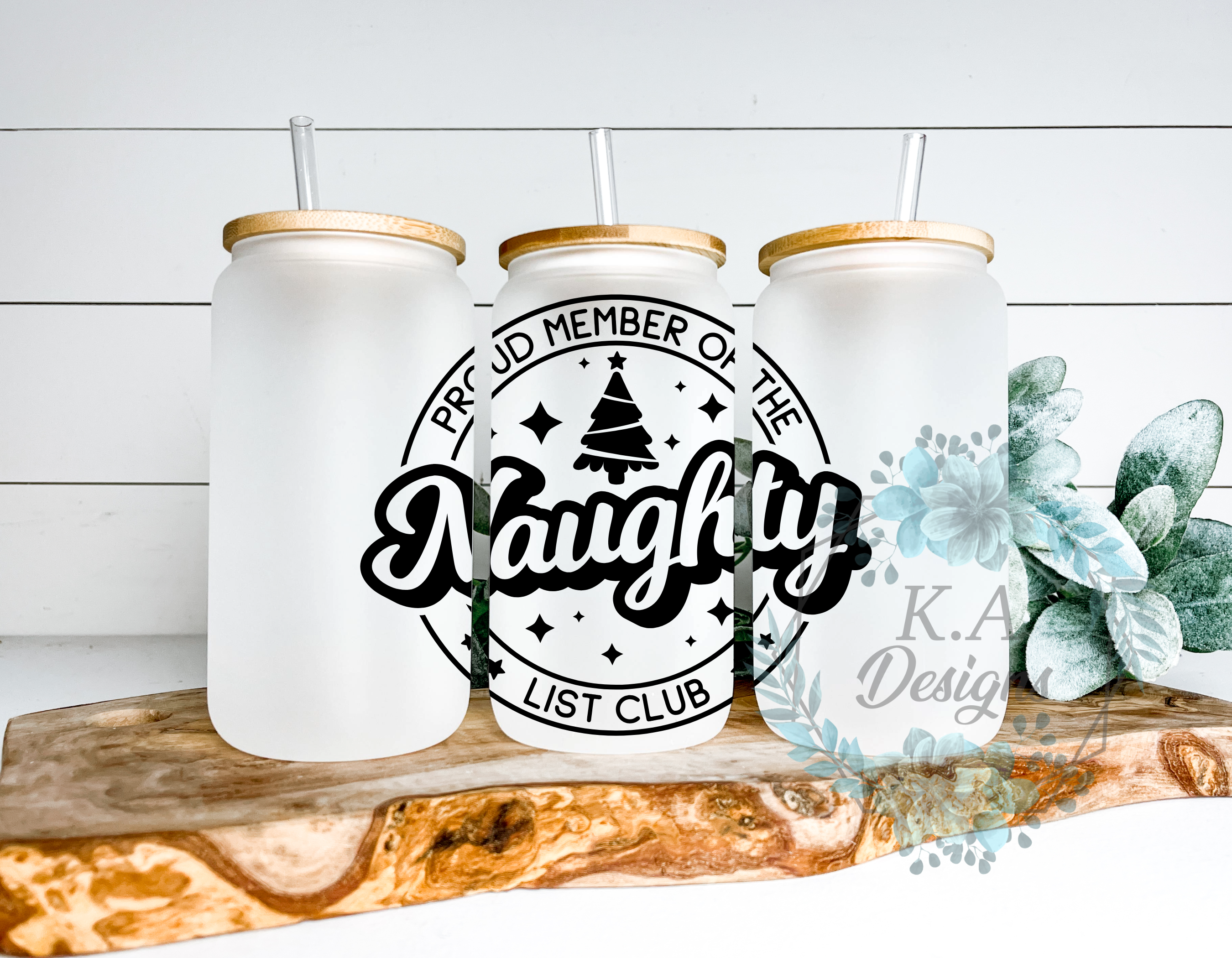 Naughty List Frosted Glass Can
