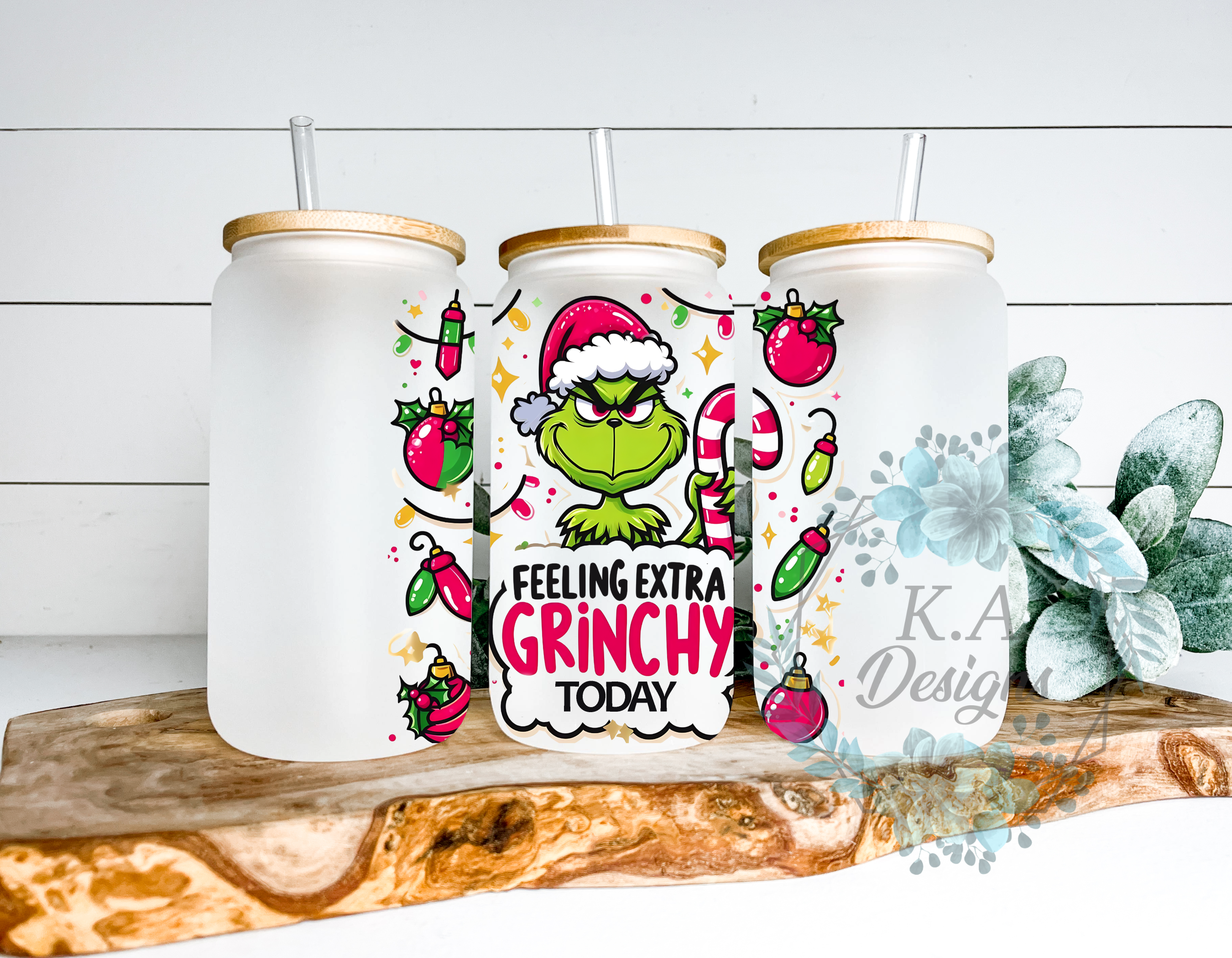 Feeling Extra Grinchy Today Frosted Glass Can