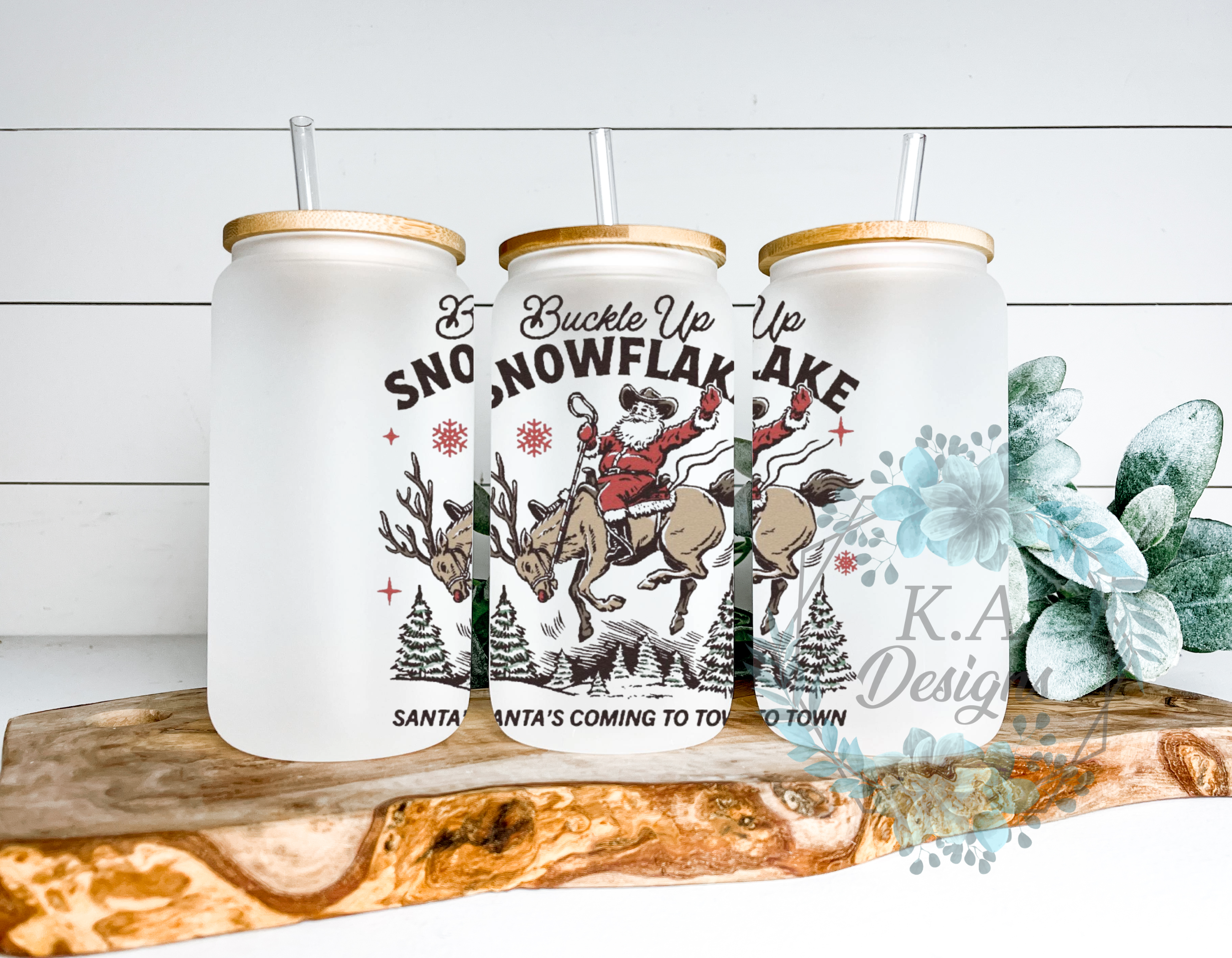 Buckle Up Snowflake Frosted Glass Can