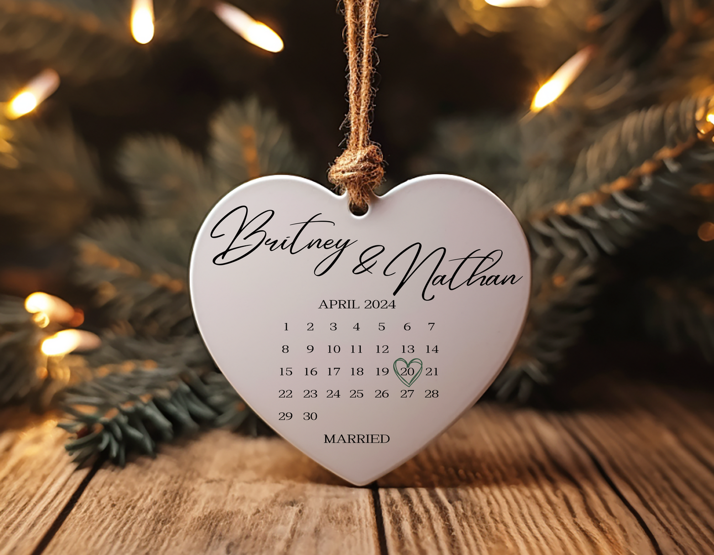 Wedding Date Heart Ceramic Ornament