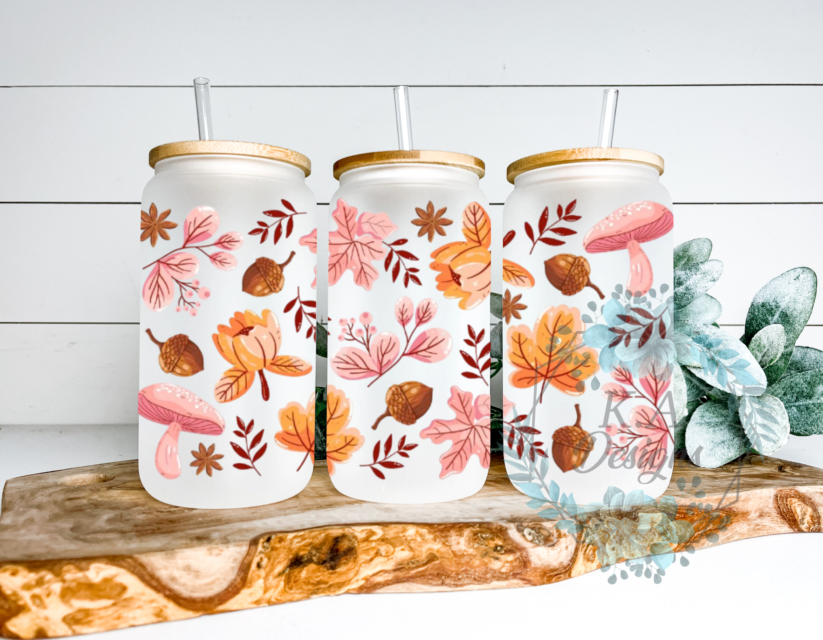 Fall Frosted Glass Can