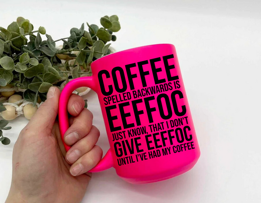 Coffee Spelled Backwards Neon Mug