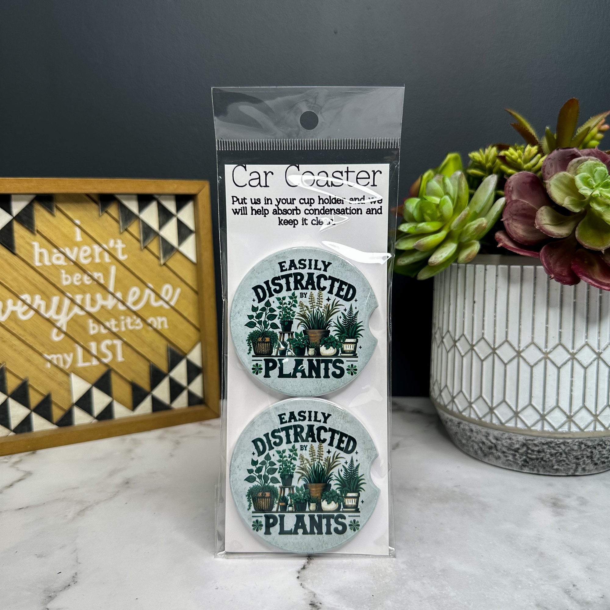 Easily Distracted By Plants Car Coasters