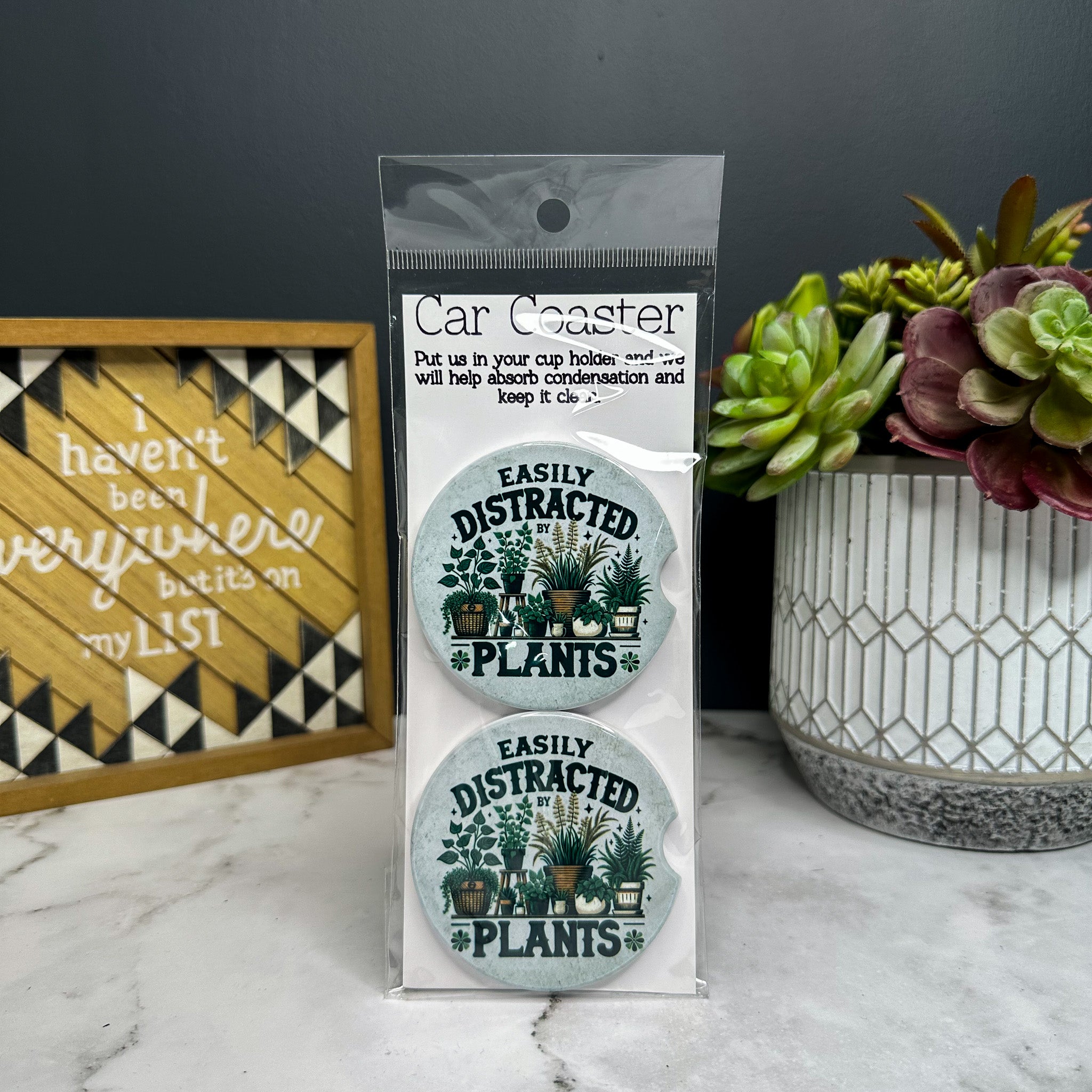 Easily Distracted By Plants Car Coasters