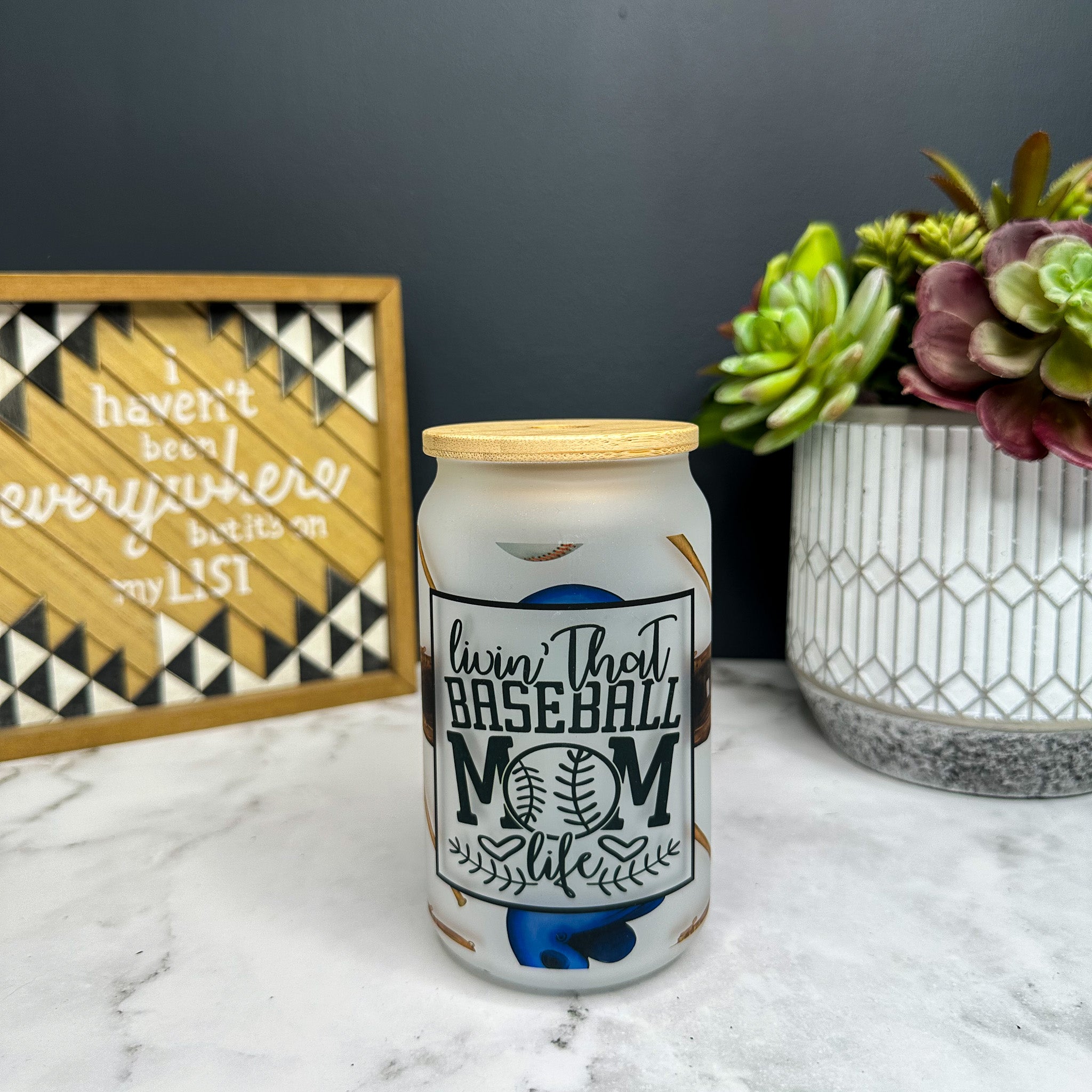 Baseball Mom Life Frosted Glass Can