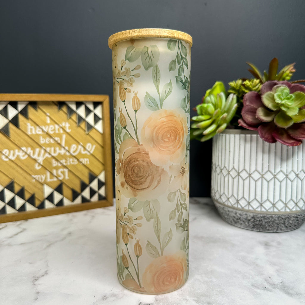 Floral Frosted Glass Tumbler