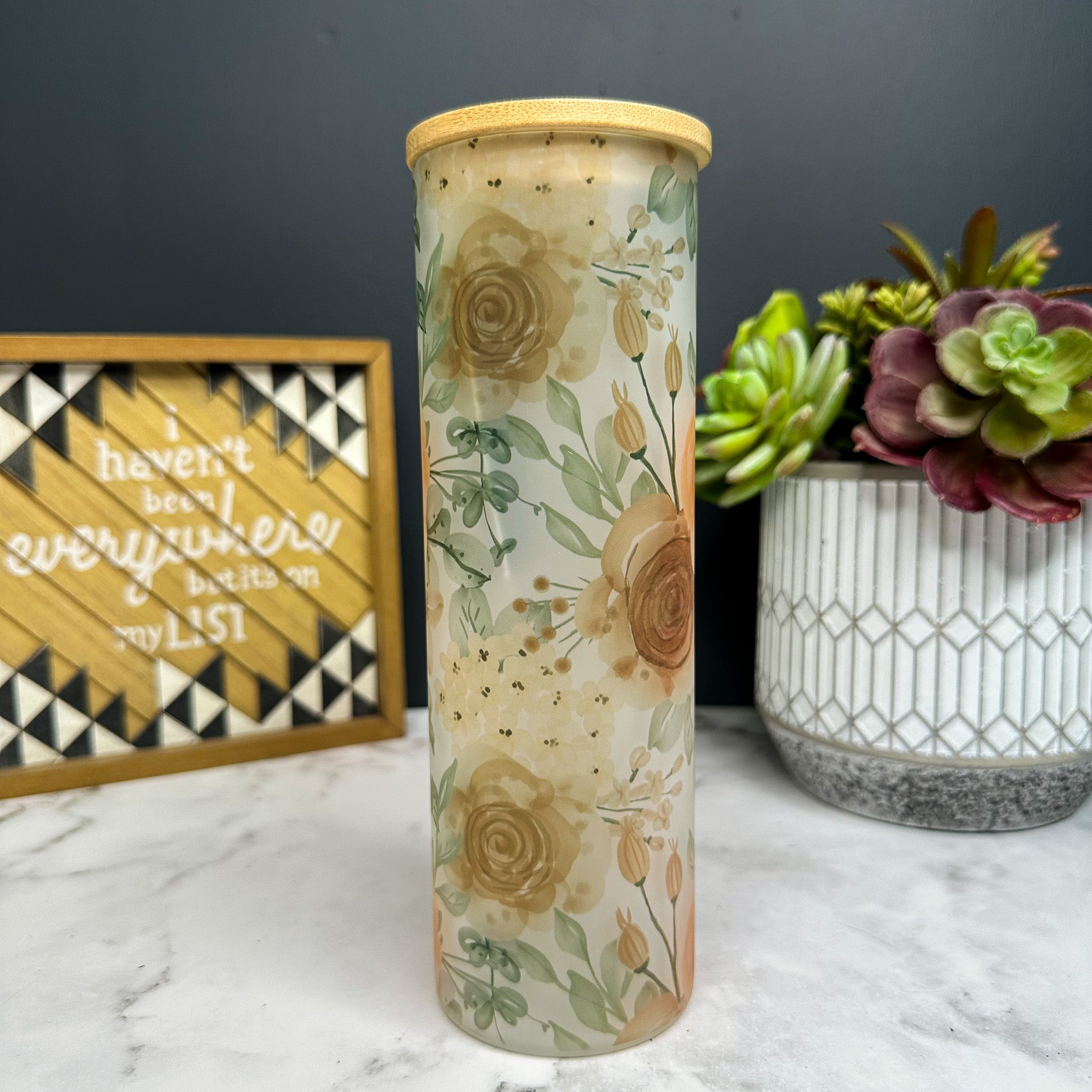 Floral Frosted Glass Tumbler