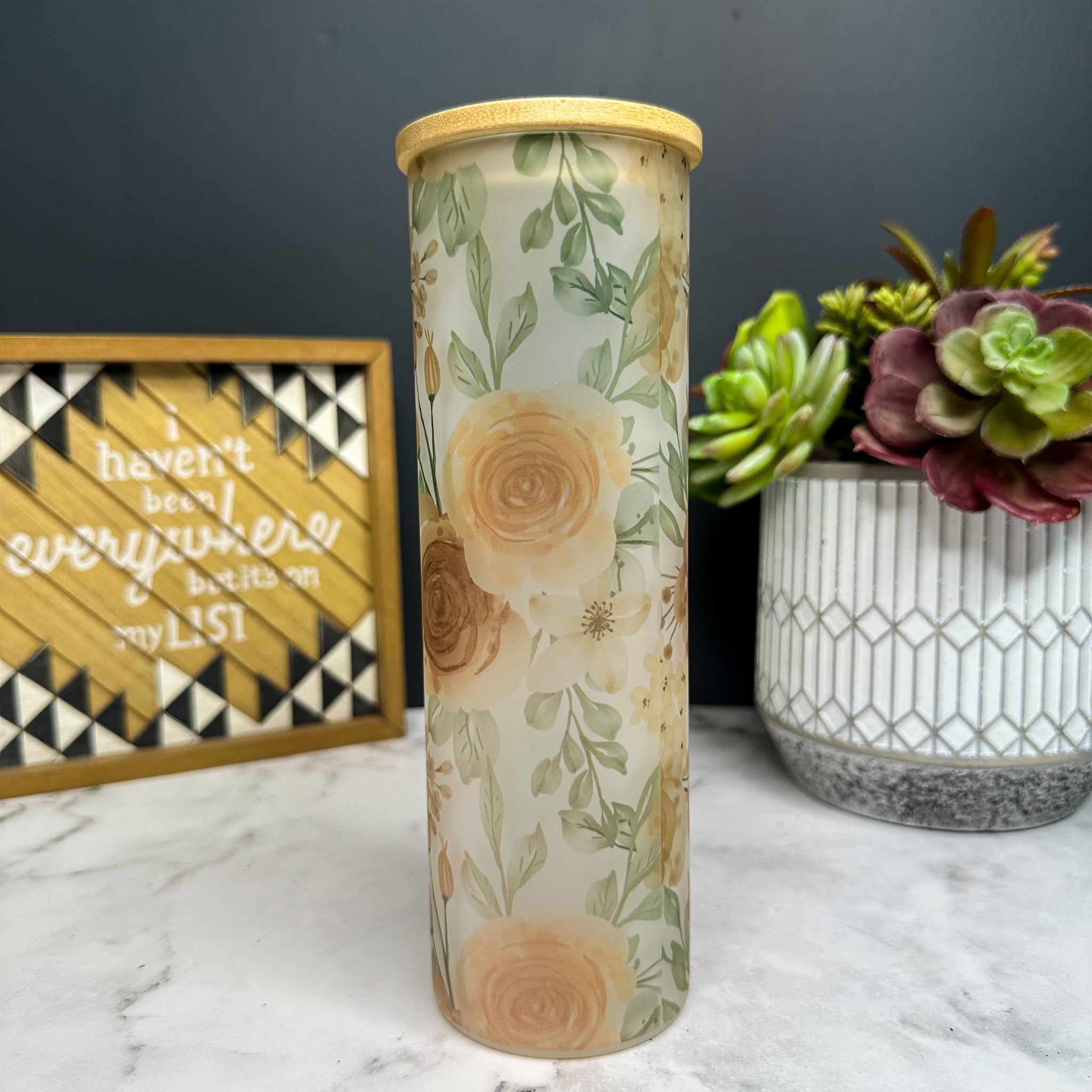 Floral Frosted Glass Tumbler