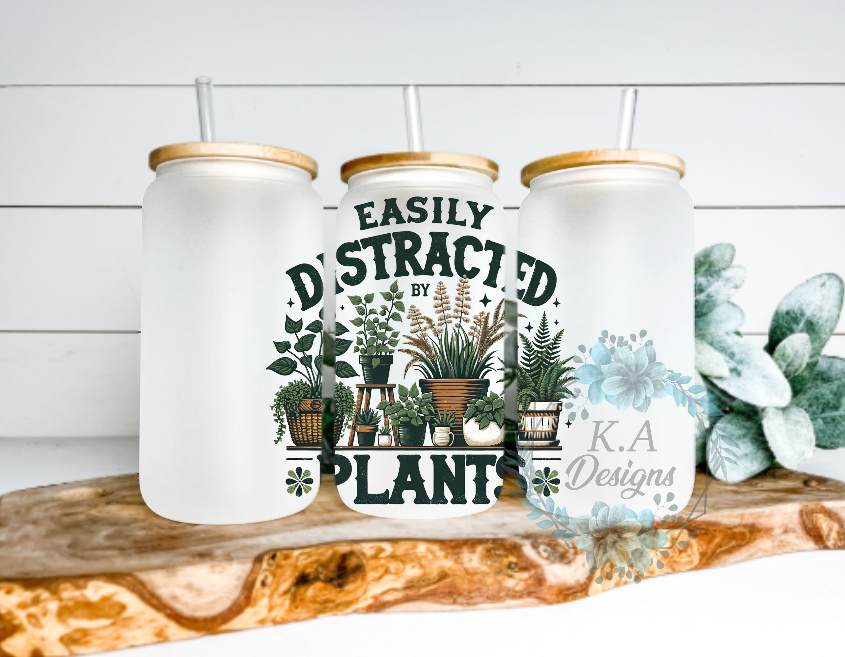 Easily Distracted By Plants Frosted Glass Can