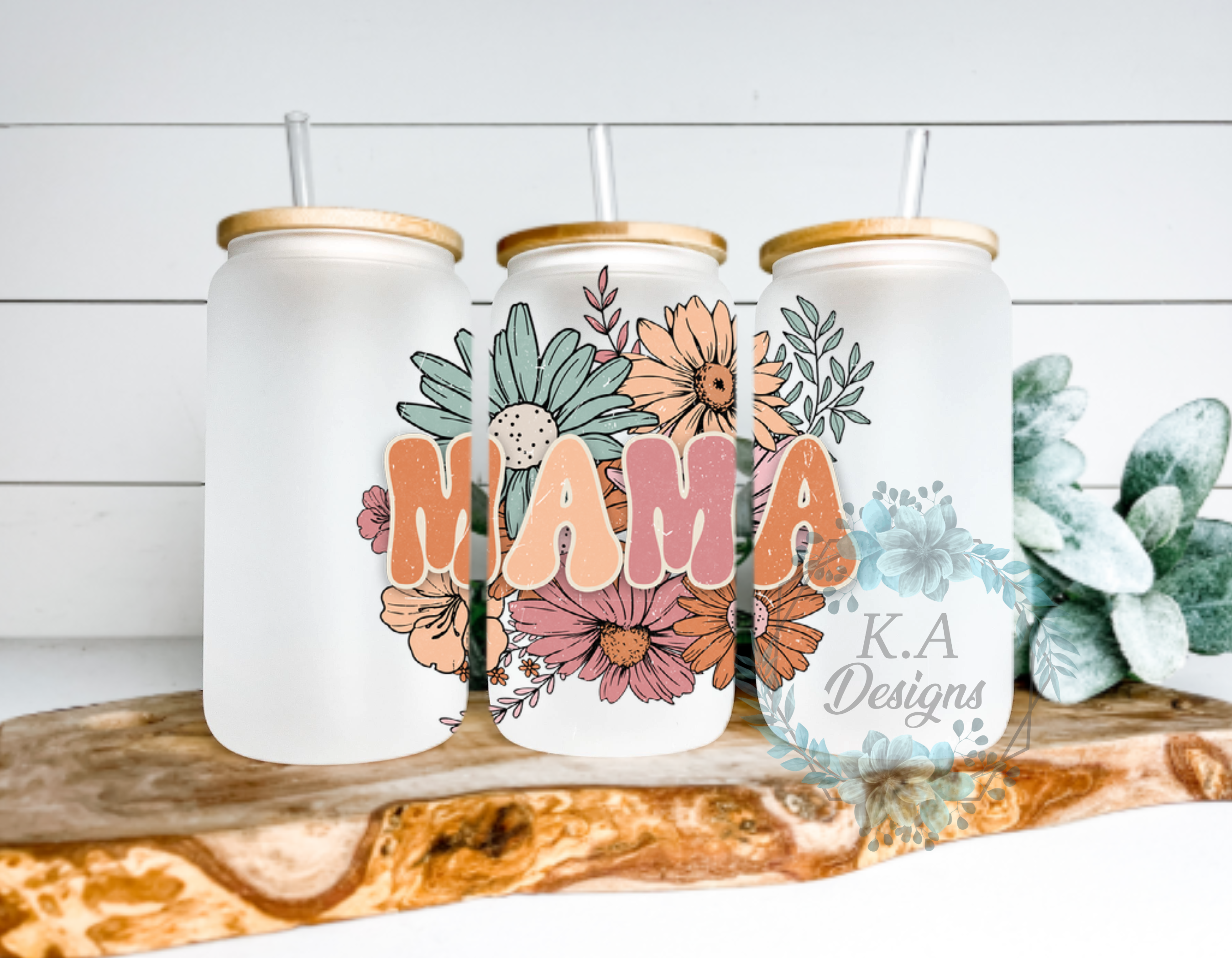 Floral Mama Frosted Glass Can