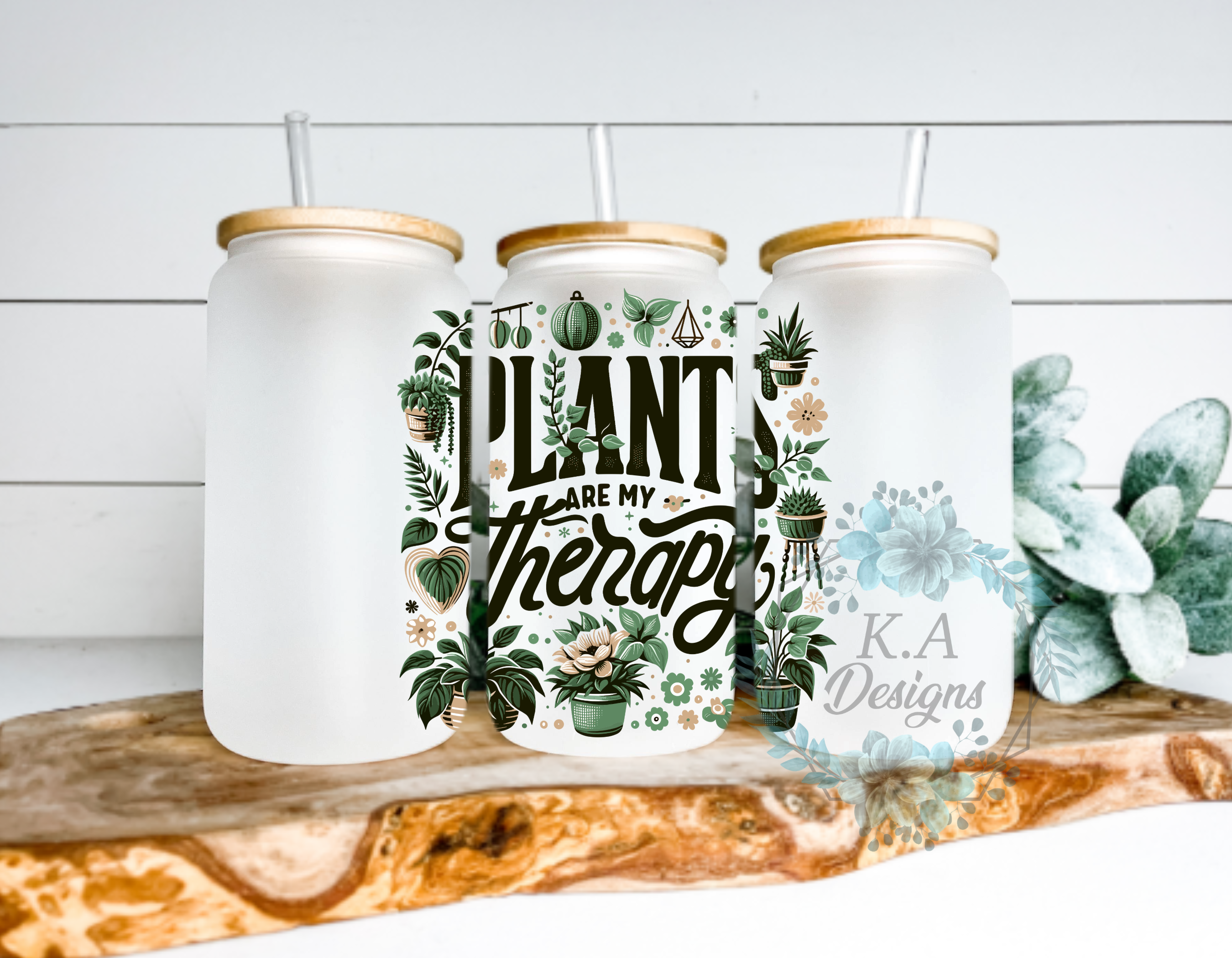 Plants Are My Therapy Frosted Glass Can
