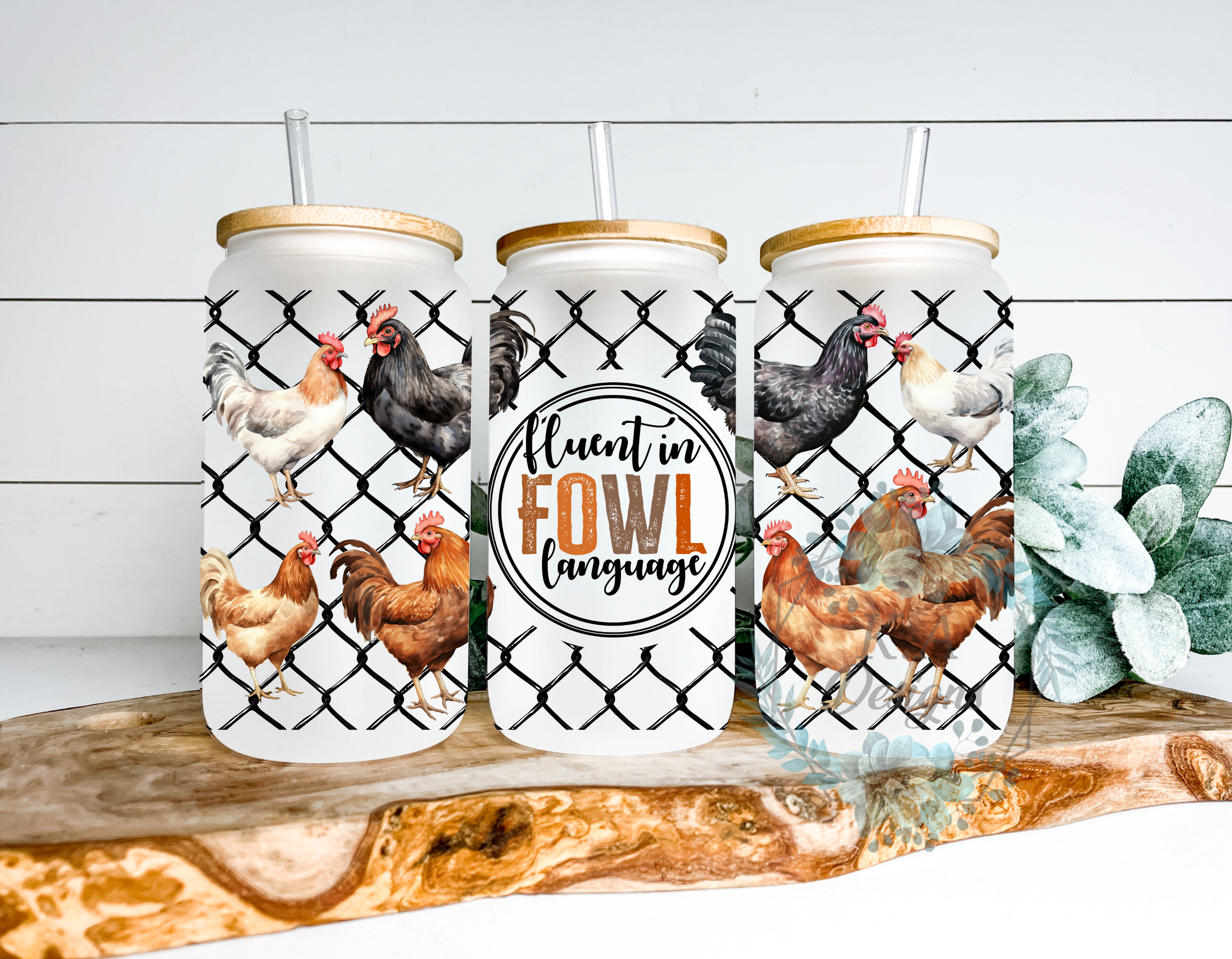 Fluent In Fowl Language Frosted Glass Can