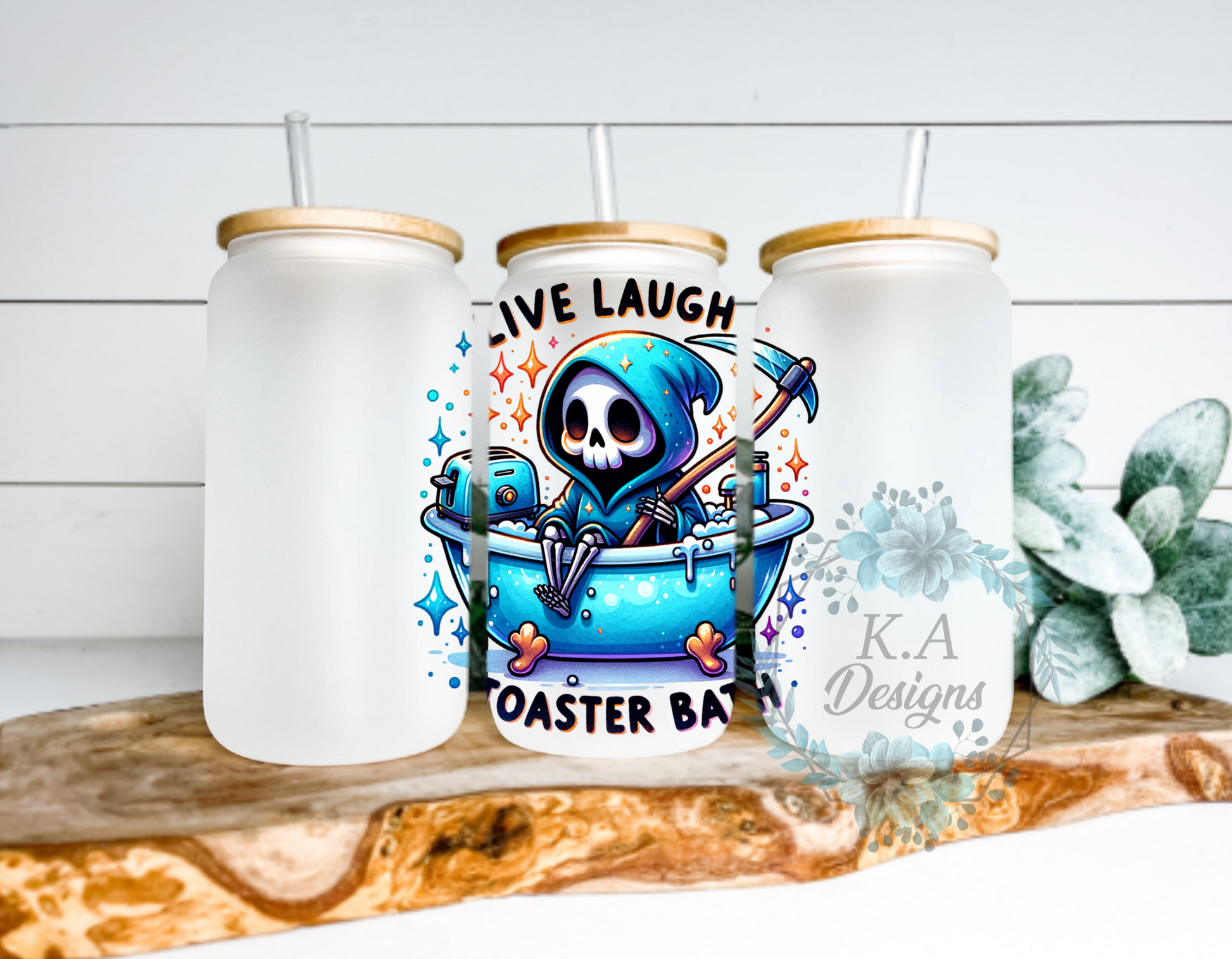 Live Laugh Toaster Bath Frosted Glass Can