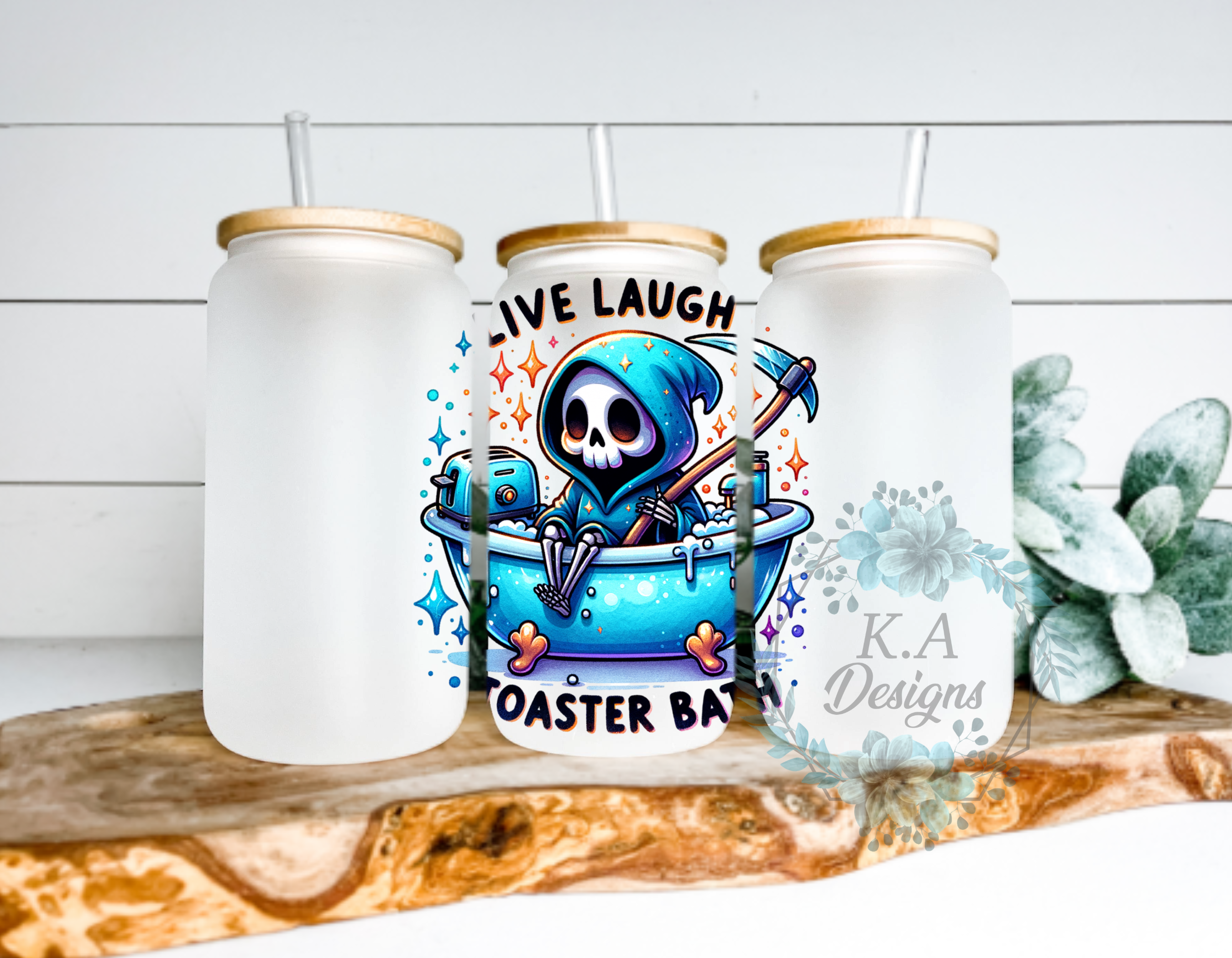 Live Laugh Toaster Bath Frosted Glass Can